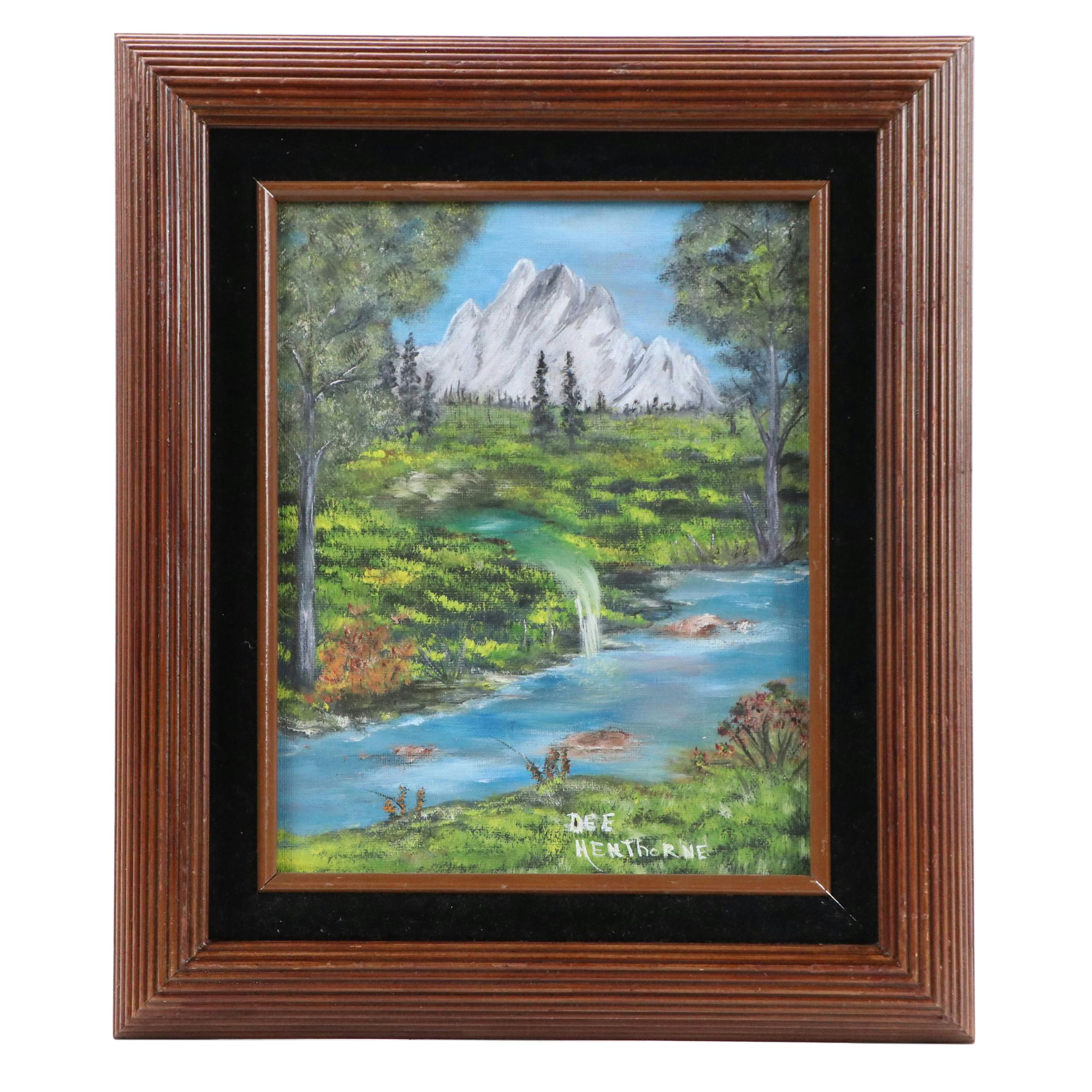 Dee Henthorne Mountainous Landscape Oil Painting with River "Let's Go Fishing"