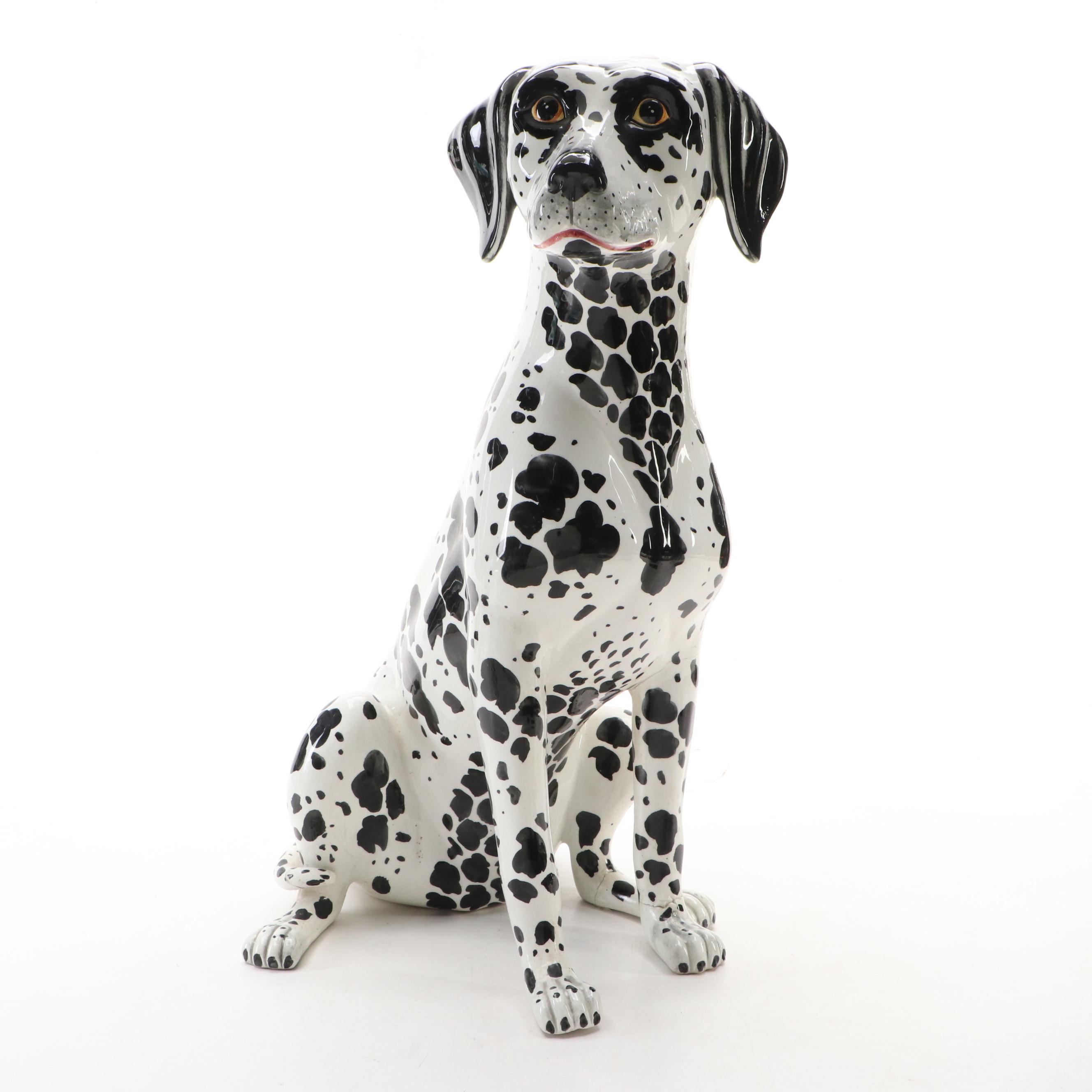 Italian Majolica Style Dalmatians Statues, Mid to Late 20th Century