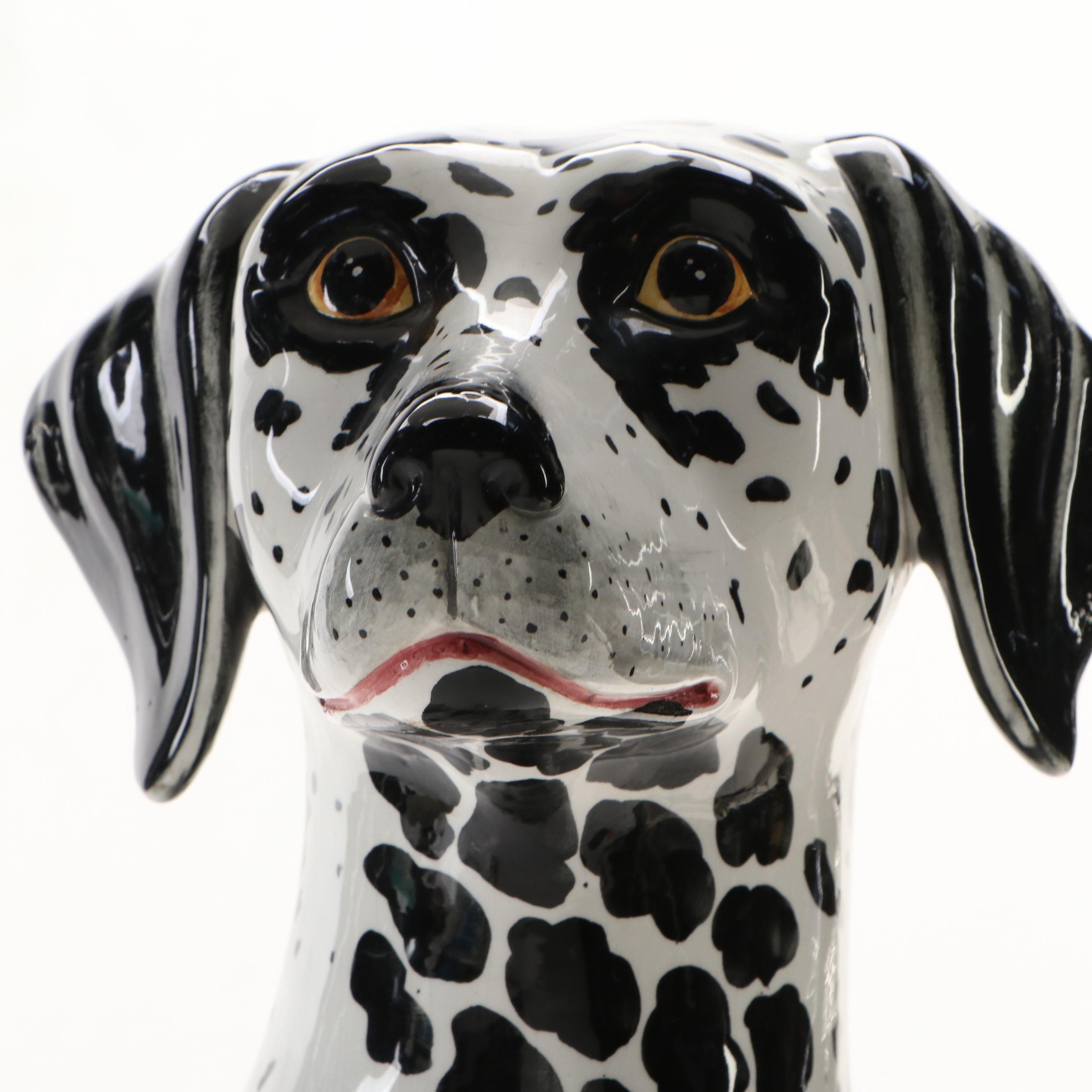Italian Majolica Style Dalmatians Statues, Mid to Late 20th Century