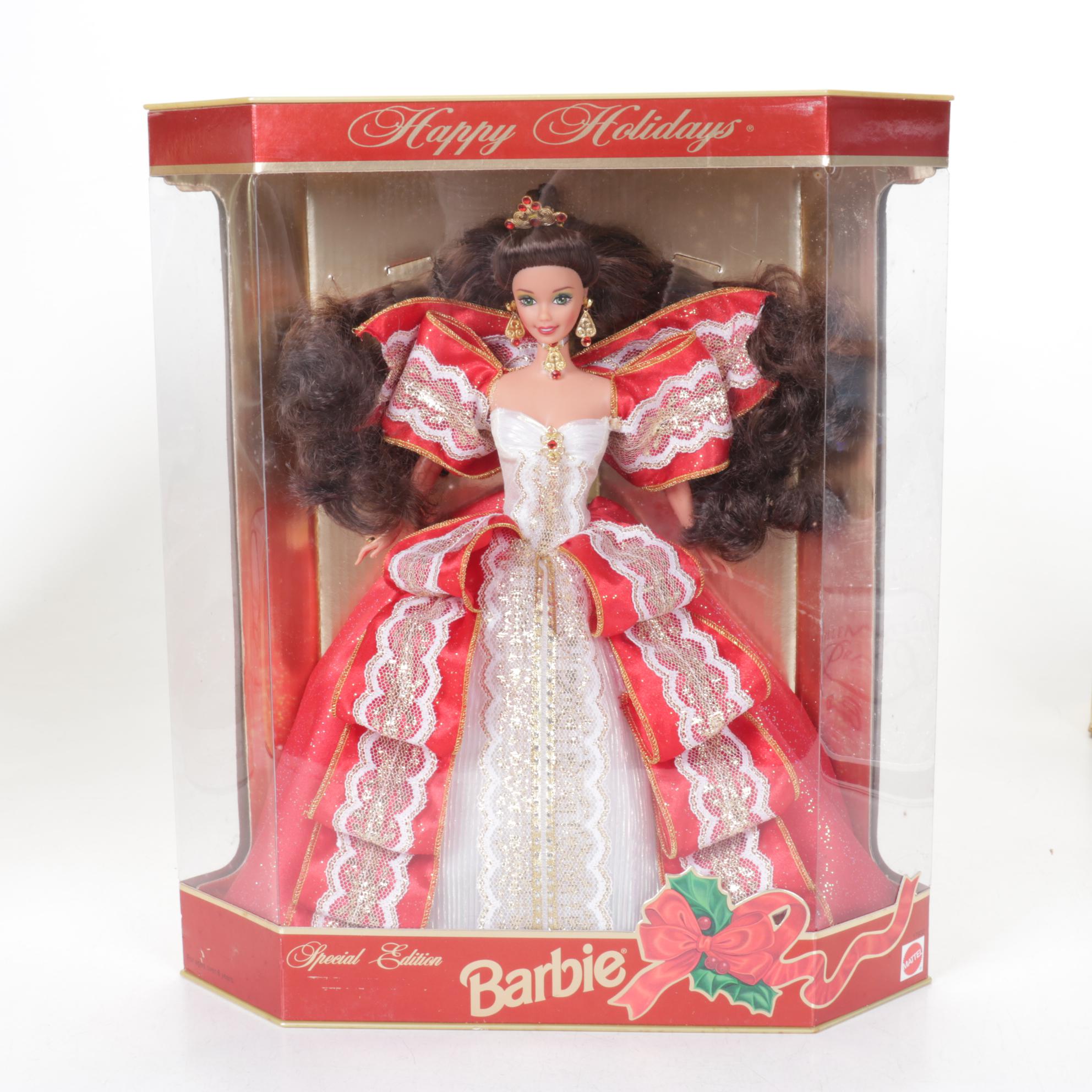 1997 Green-Eyed Misprint Holiday Barbie with Other 1990s Holiday Barbies