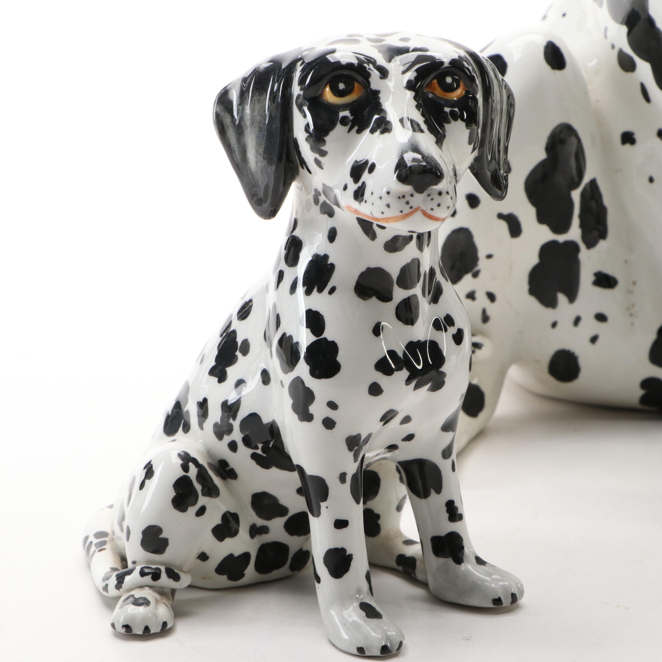 Italian Majolica Style Dalmatians Statues, Mid to Late 20th Century