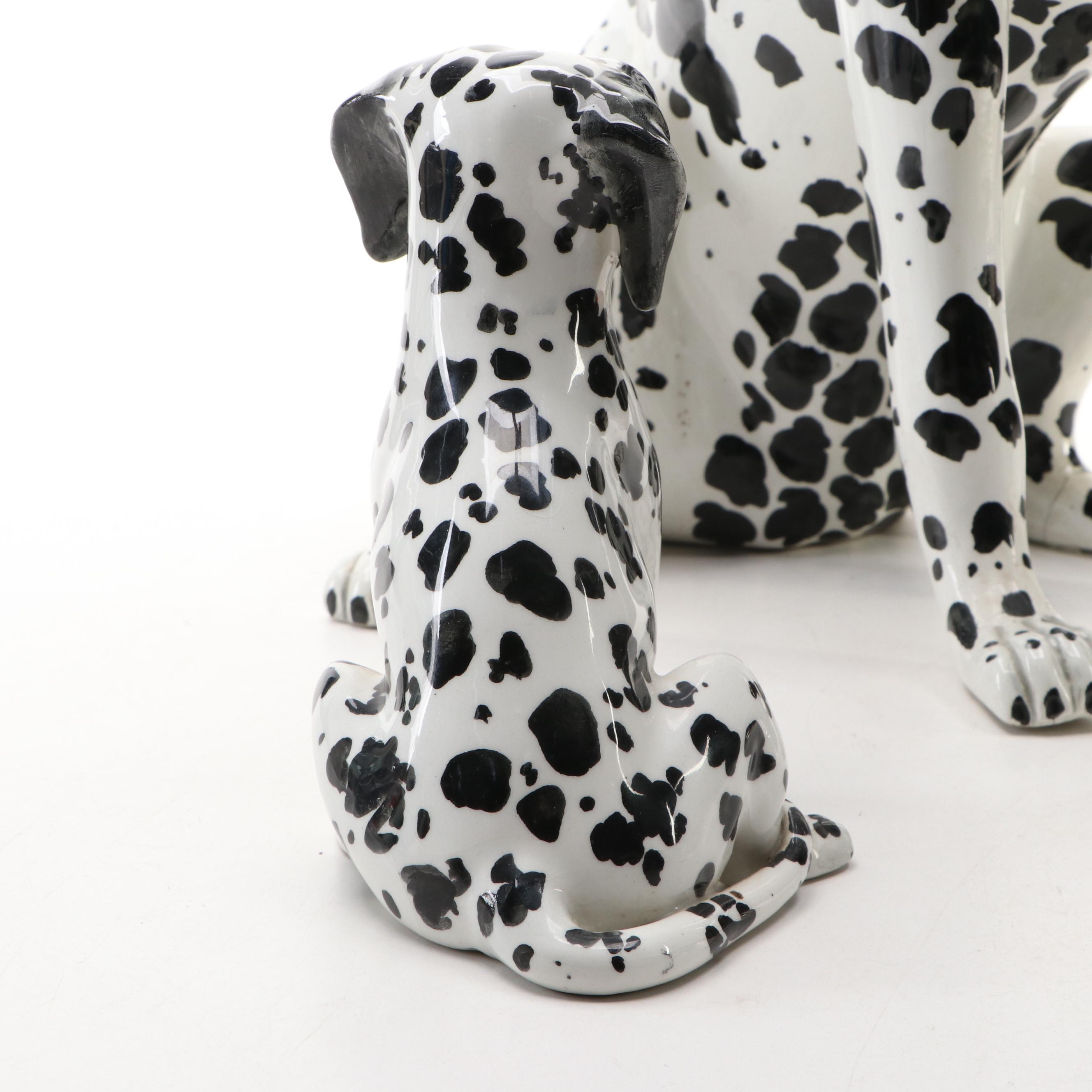Italian Majolica Style Dalmatians Statues, Mid to Late 20th Century