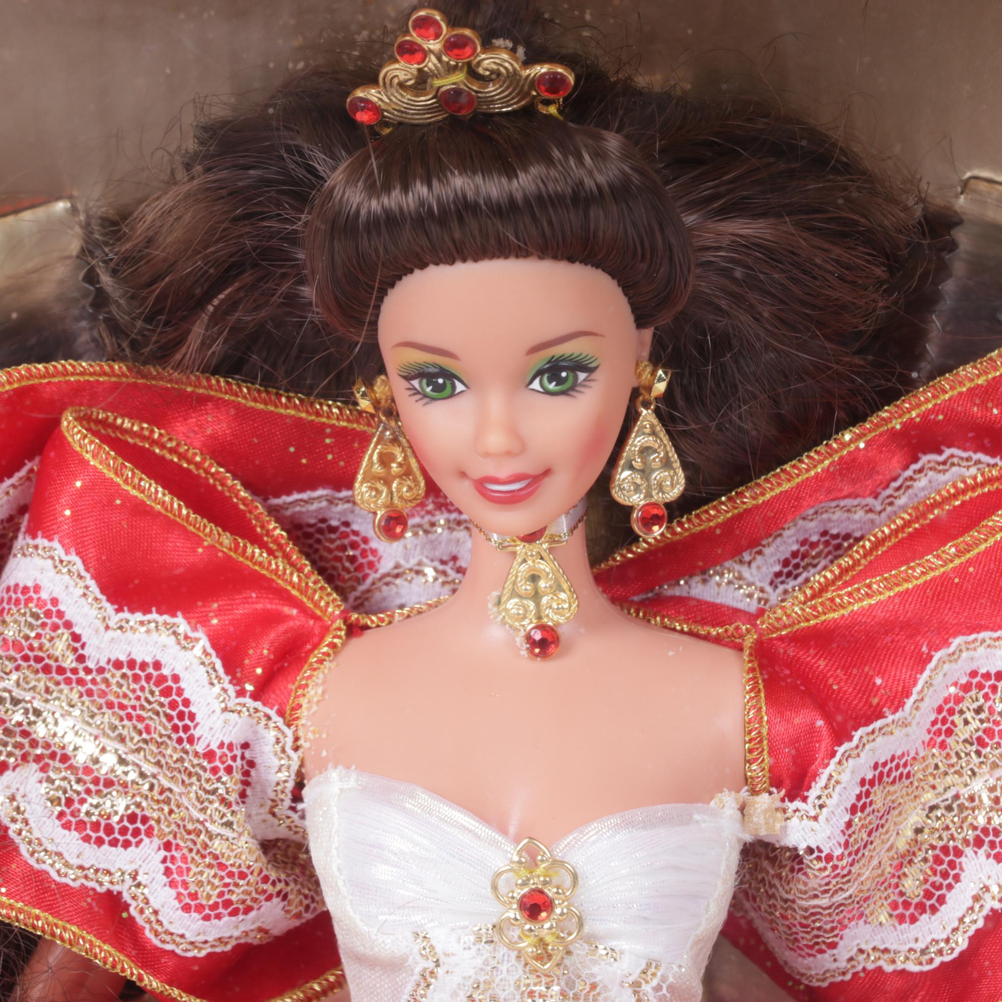 1997 Green-Eyed Misprint Holiday Barbie with Other 1990s Holiday Barbies