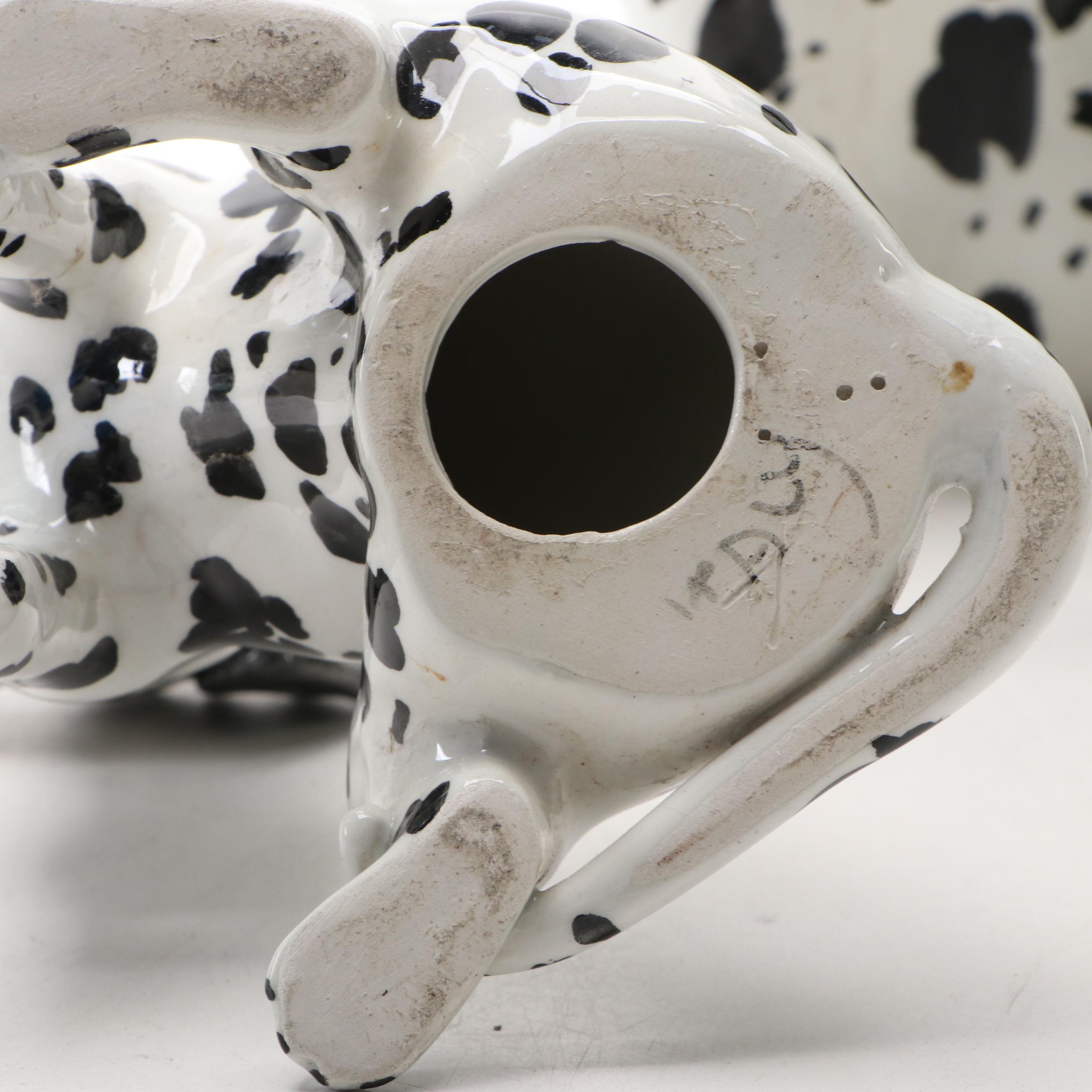 Italian Majolica Style Dalmatians Statues, Mid to Late 20th Century