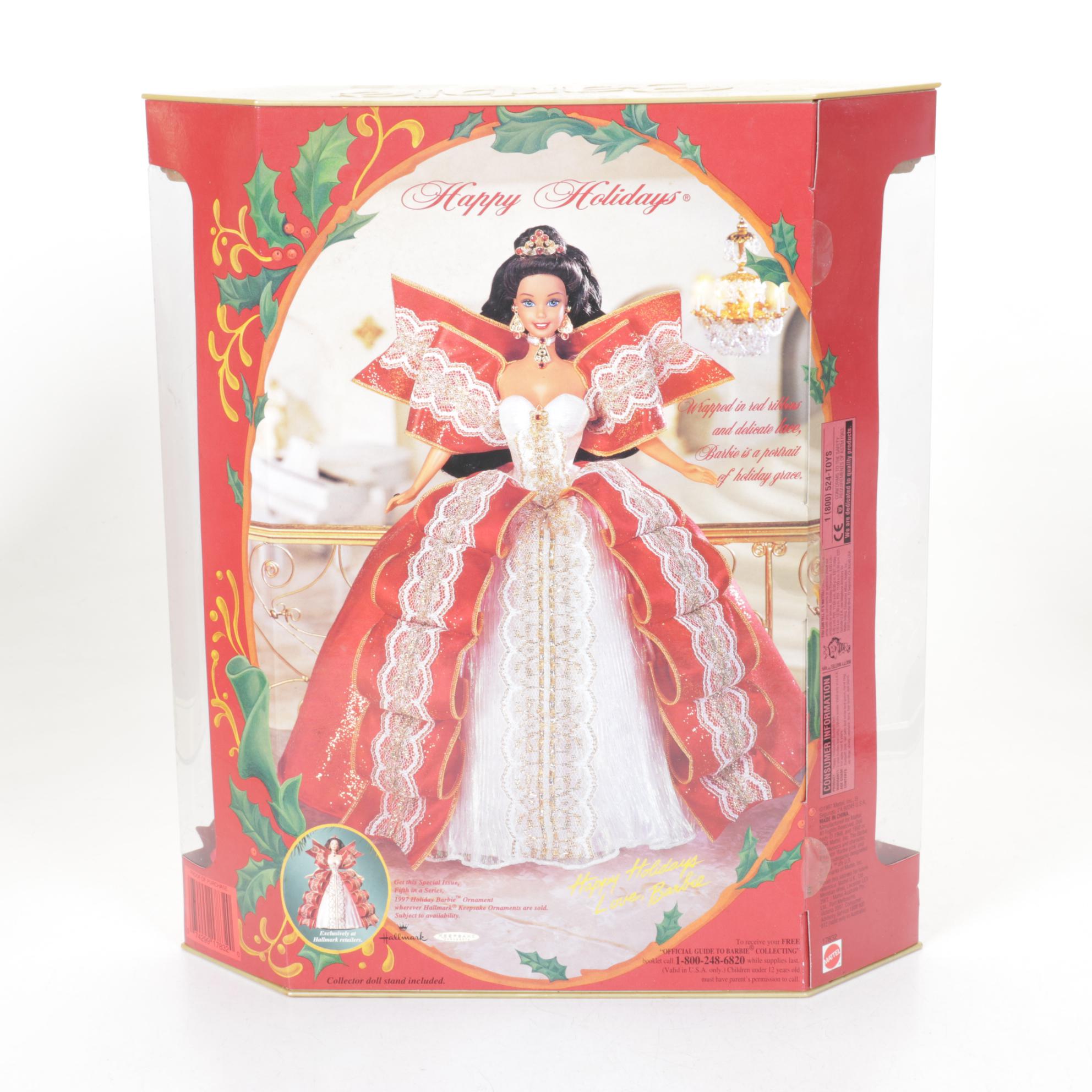 1997 Green-Eyed Misprint Holiday Barbie with Other 1990s Holiday Barbies