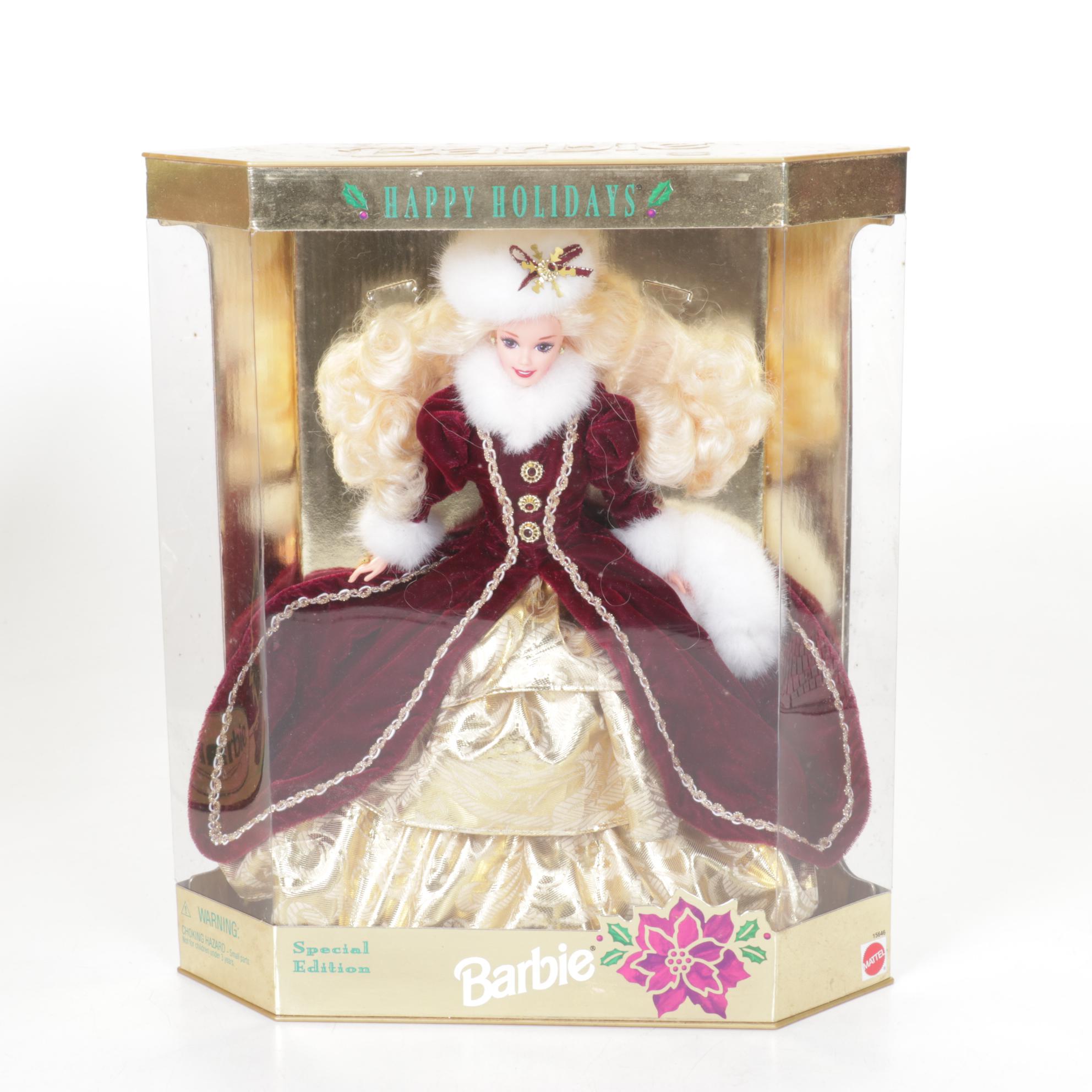 1997 Green-Eyed Misprint Holiday Barbie with Other 1990s Holiday Barbies