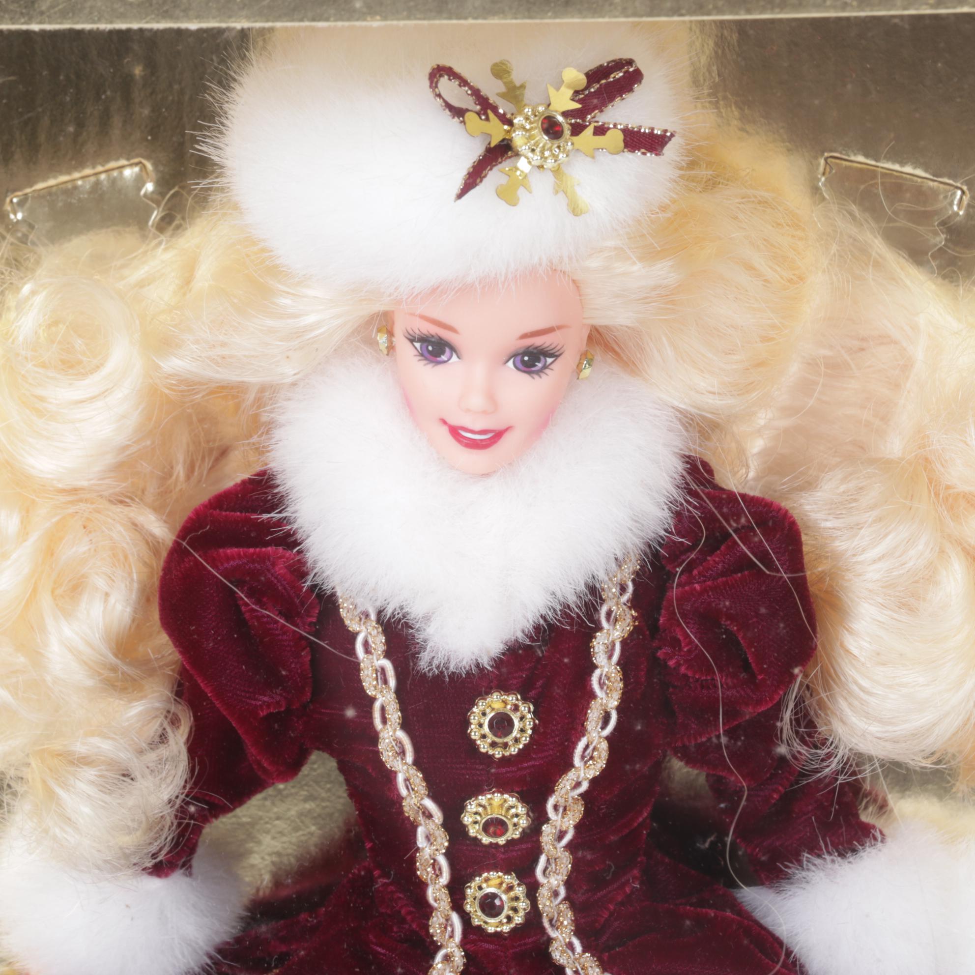 1997 Green-Eyed Misprint Holiday Barbie with Other 1990s Holiday Barbies