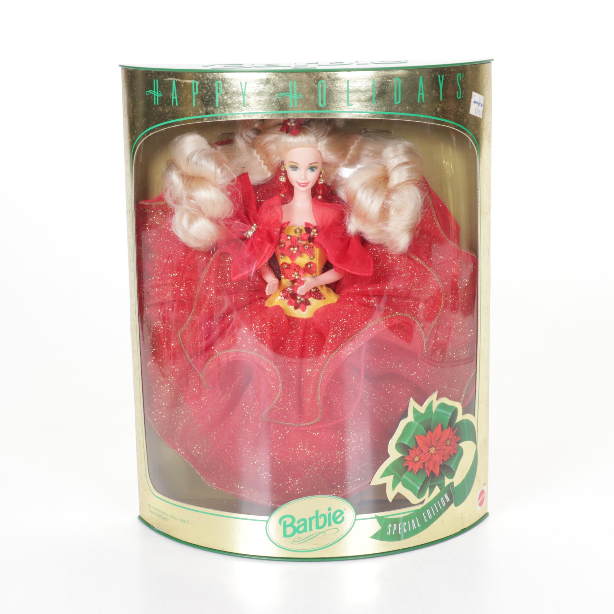 1997 Green-Eyed Misprint Holiday Barbie with Other 1990s Holiday Barbies