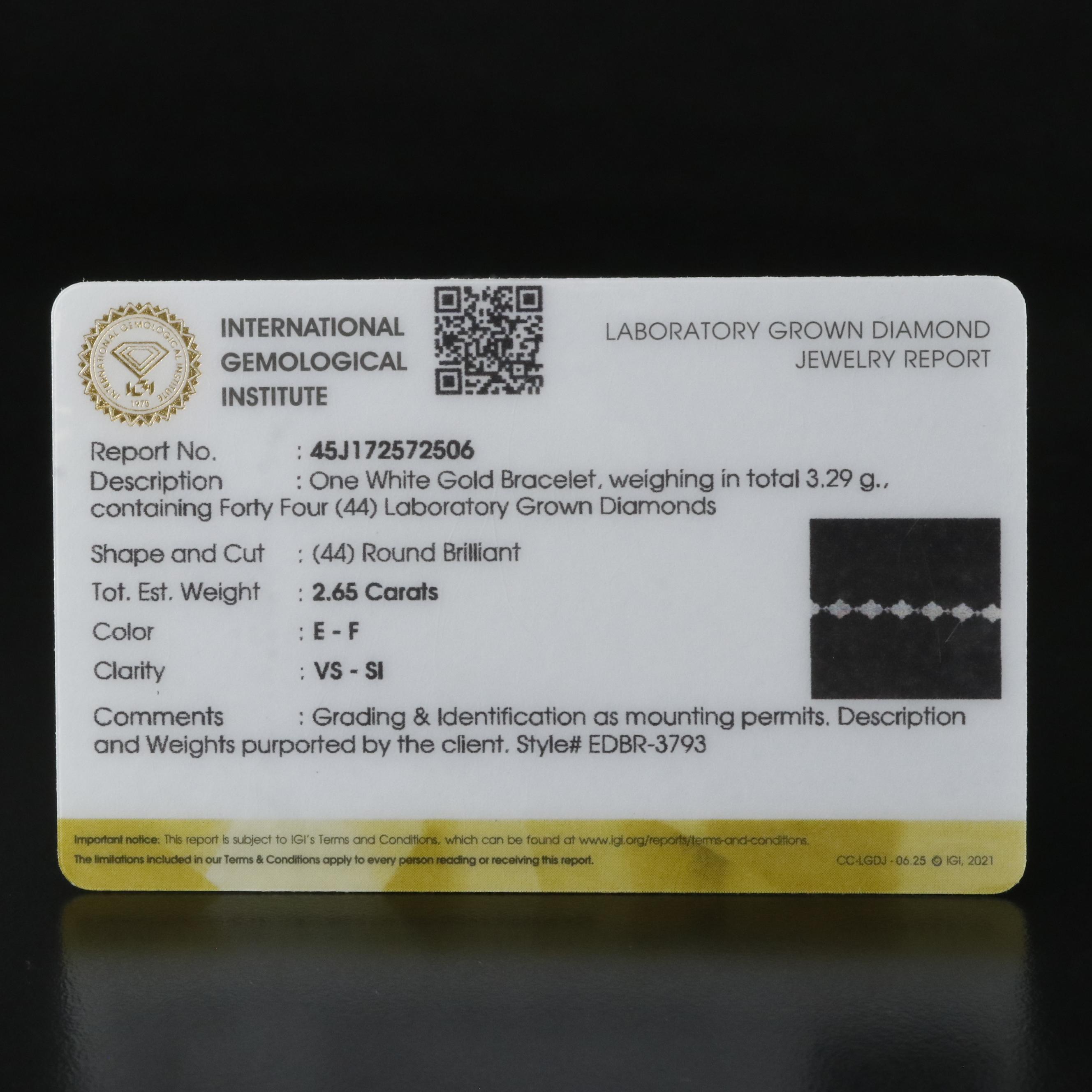 14K 2.65 CTW Lab Grown Diamond Bracelet with IGI Report