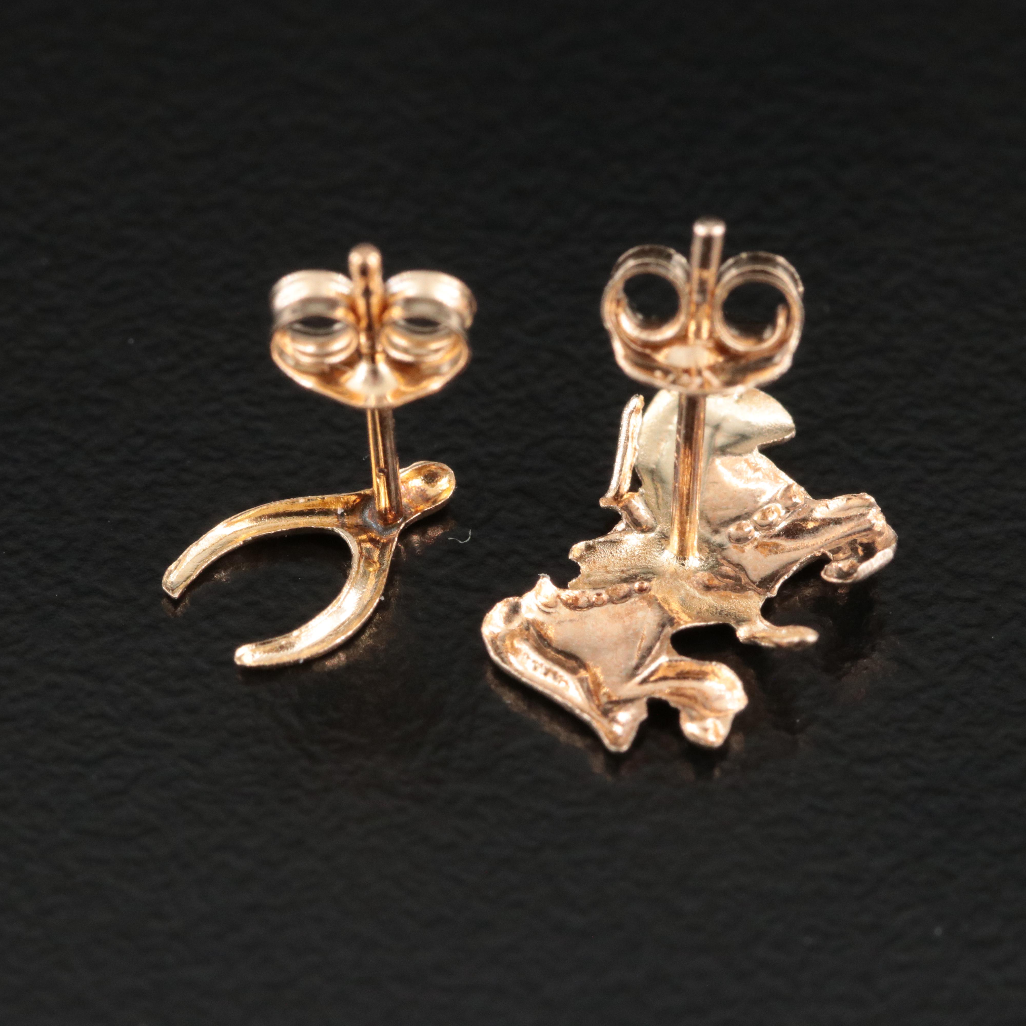 14K Carousel and Wish Bone Stud Earrings