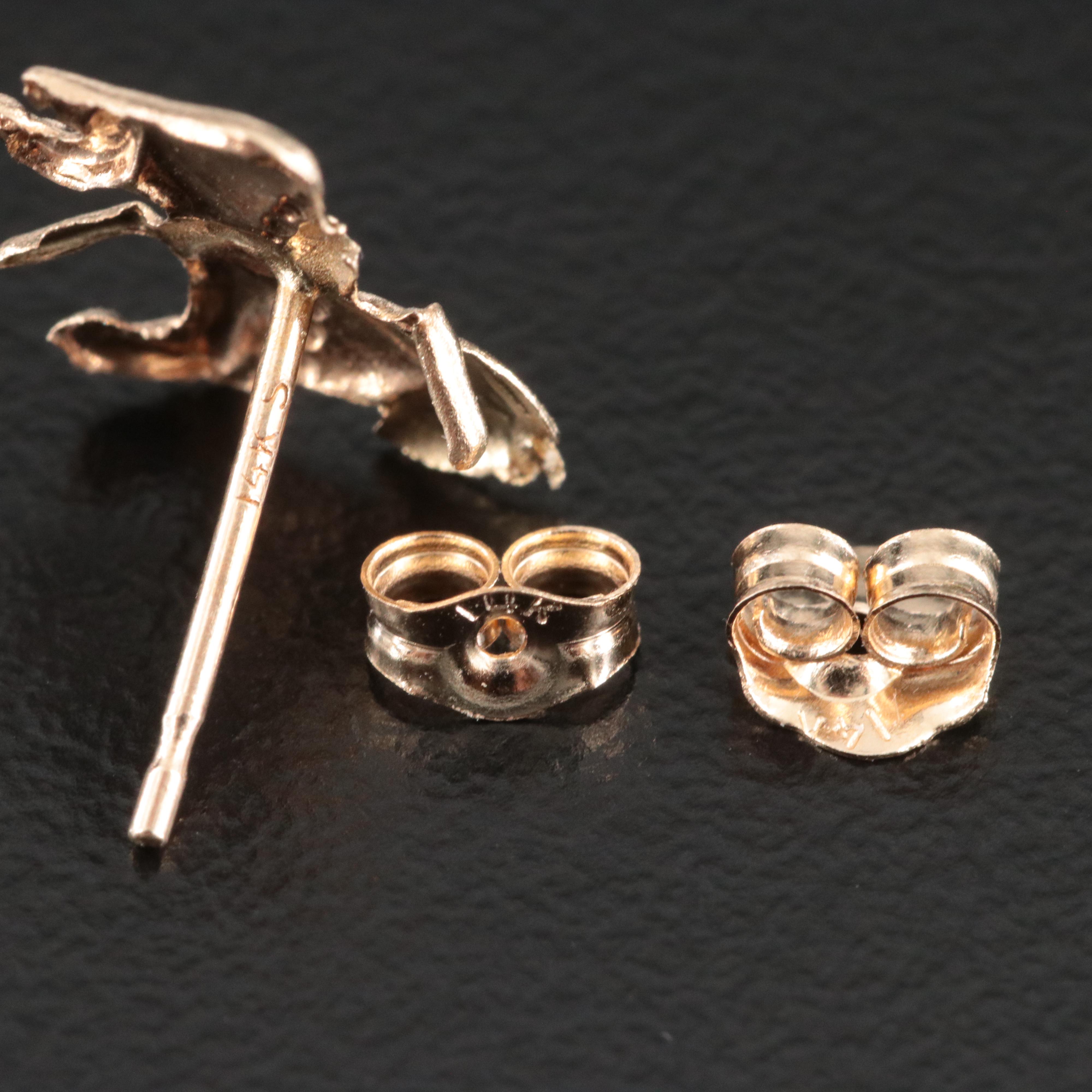 14K Carousel and Wish Bone Stud Earrings