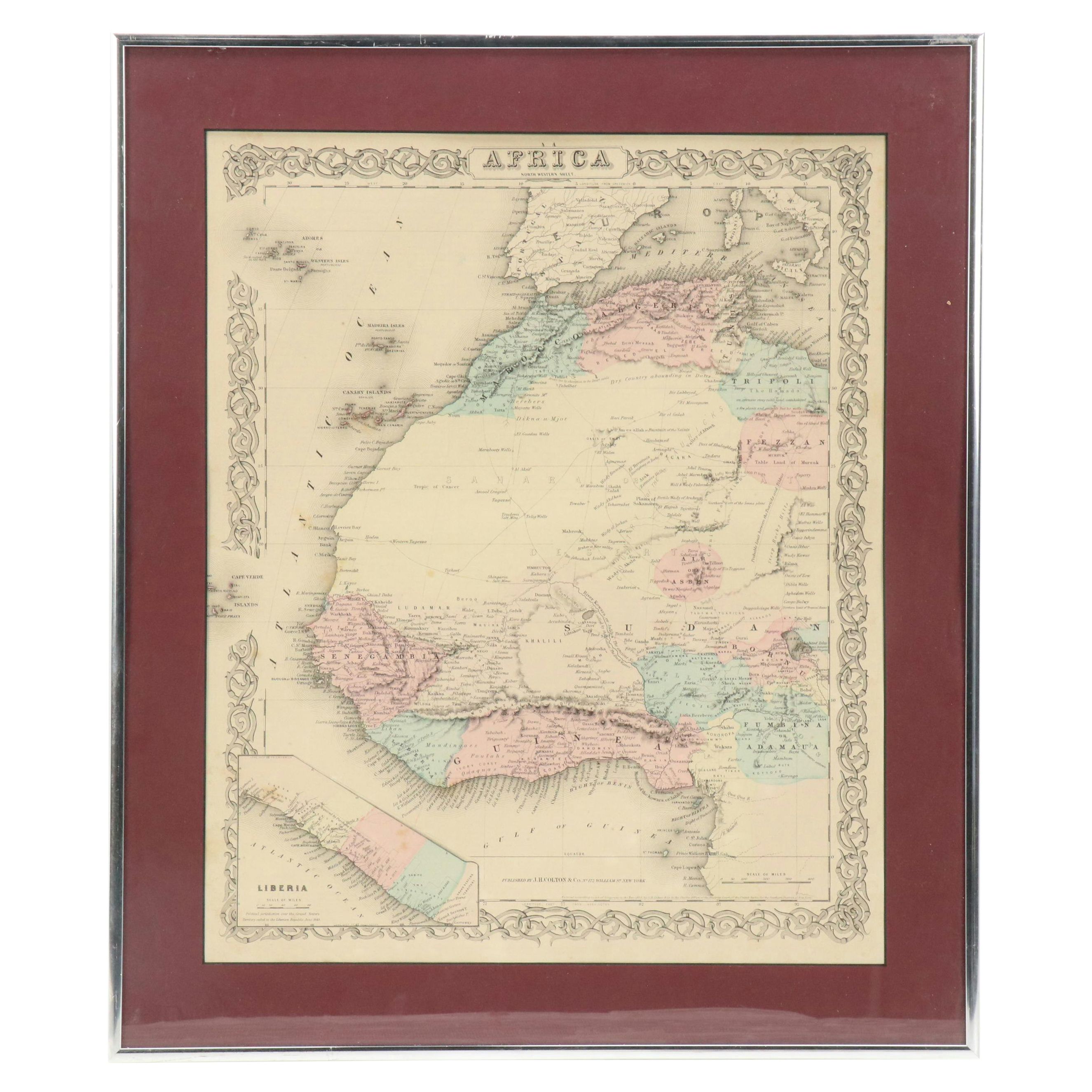 J.H. Colton & Co. Hand-Colored Engraved Map "Africa North Western," circa 1855