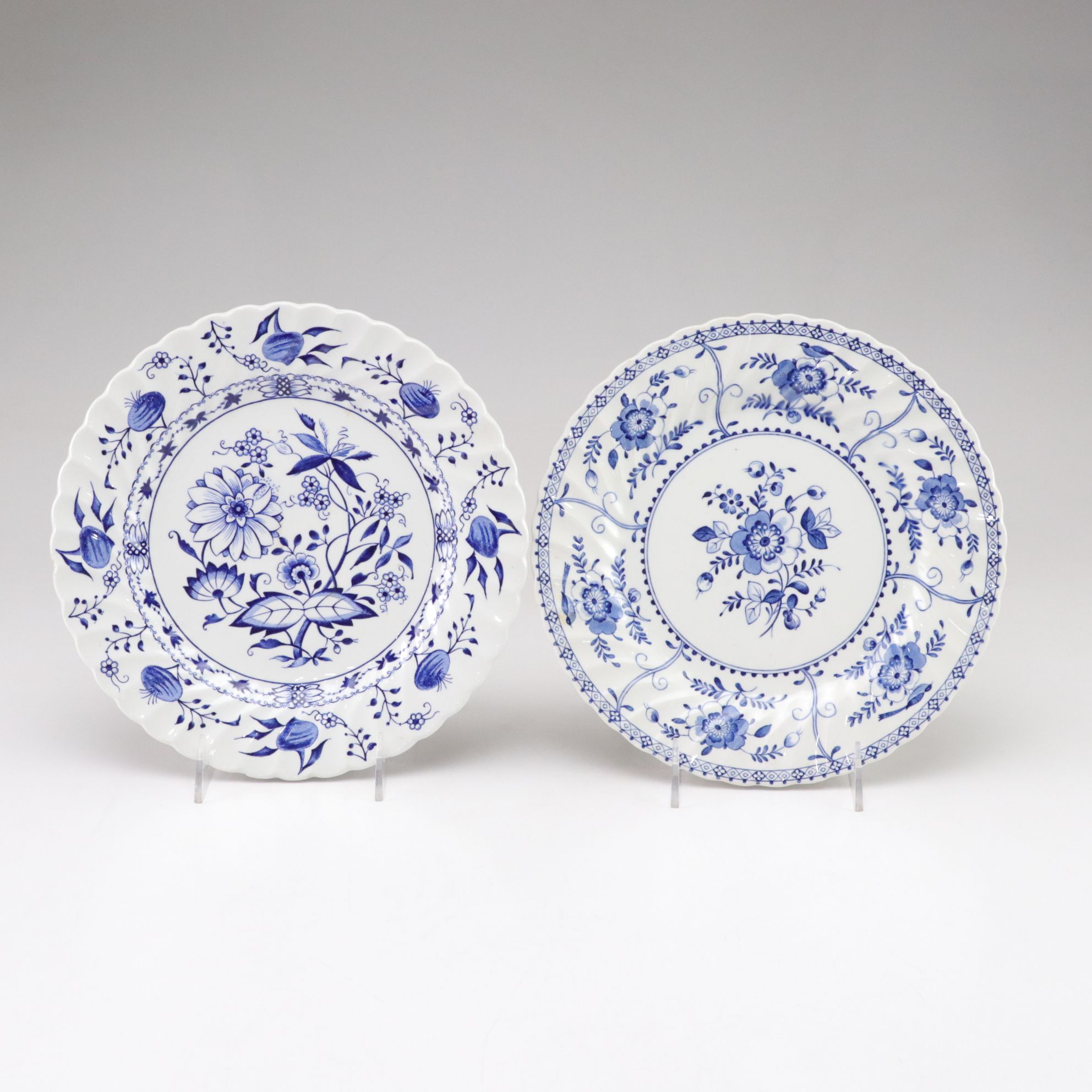 Staffordshire "Blue Lily" and Johnson Bros. "Indies Blue" Ironston Dinner Plates