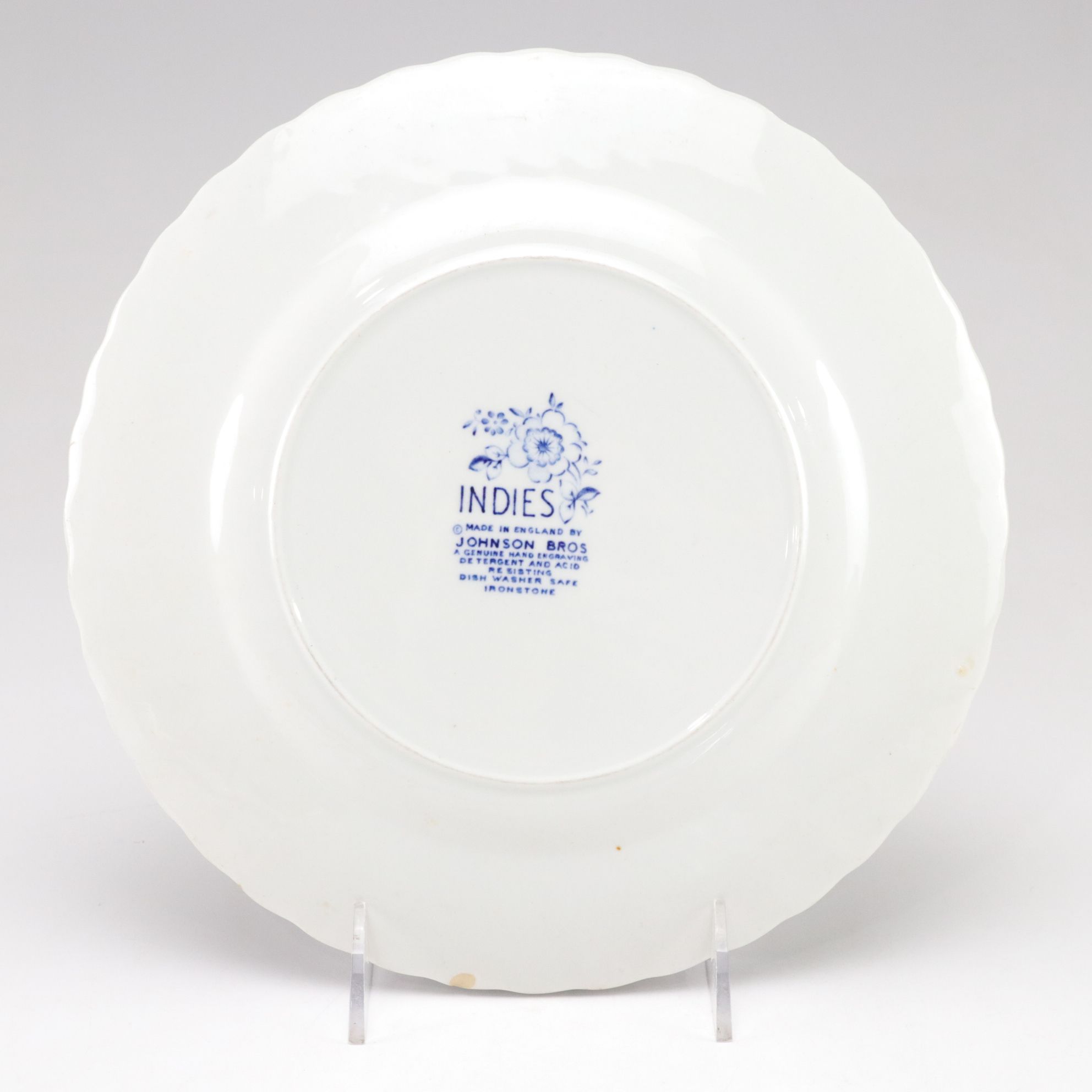 Staffordshire "Blue Lily" and Johnson Bros. "Indies Blue" Ironston Dinner Plates