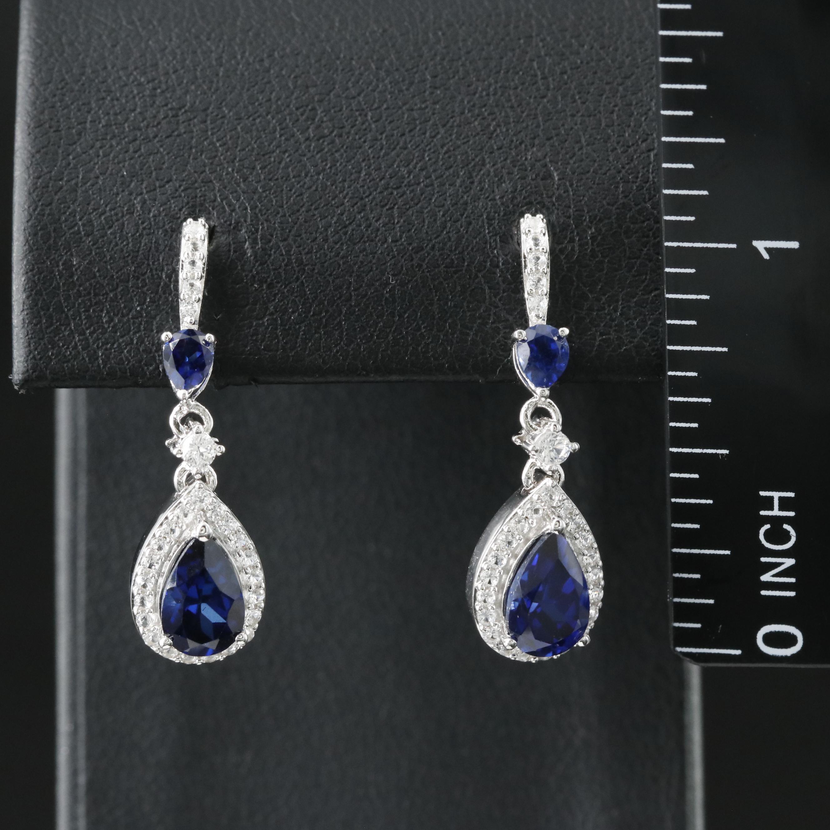 Sterling Sapphire Earrings with White Sapphire Accents