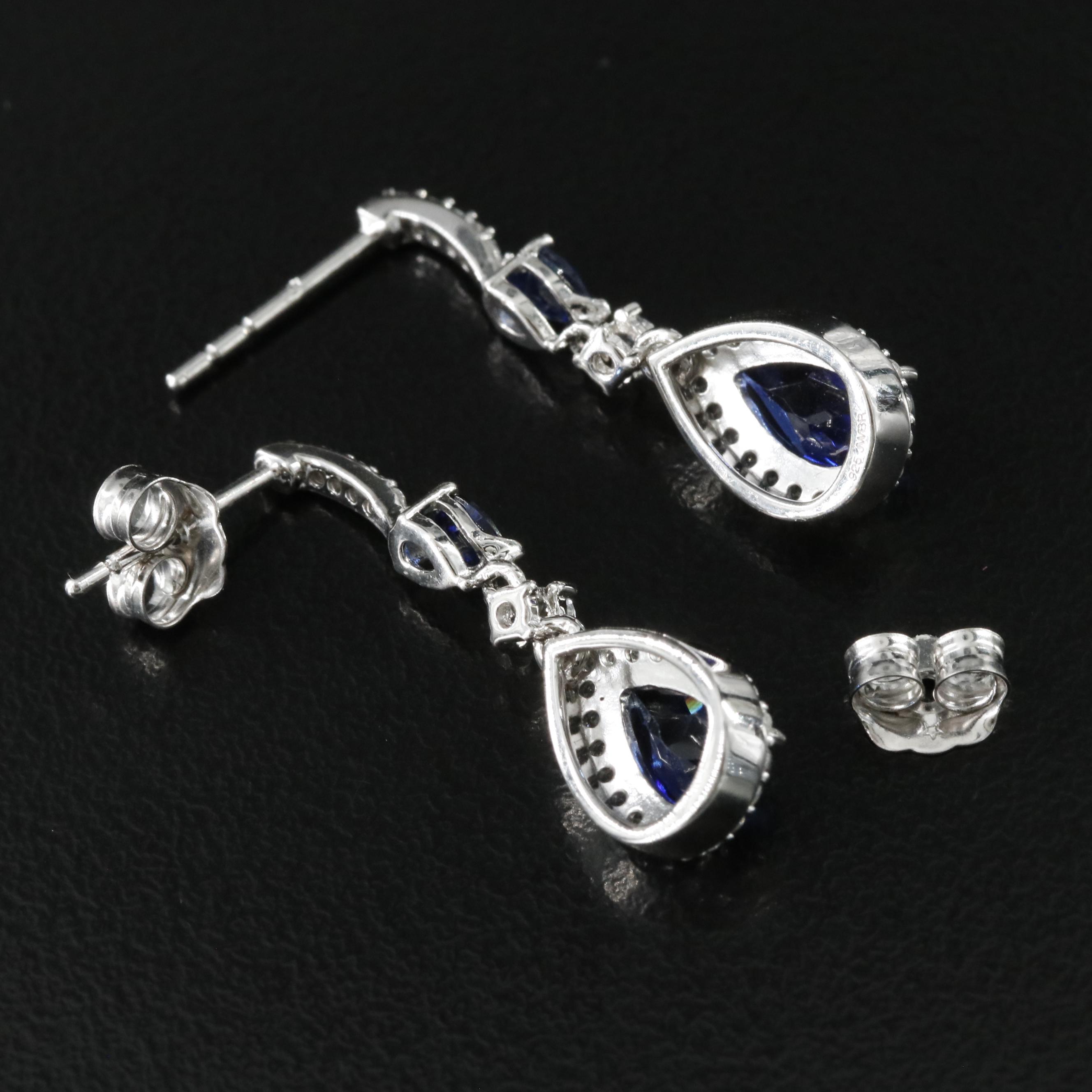 Sterling Sapphire Earrings with White Sapphire Accents