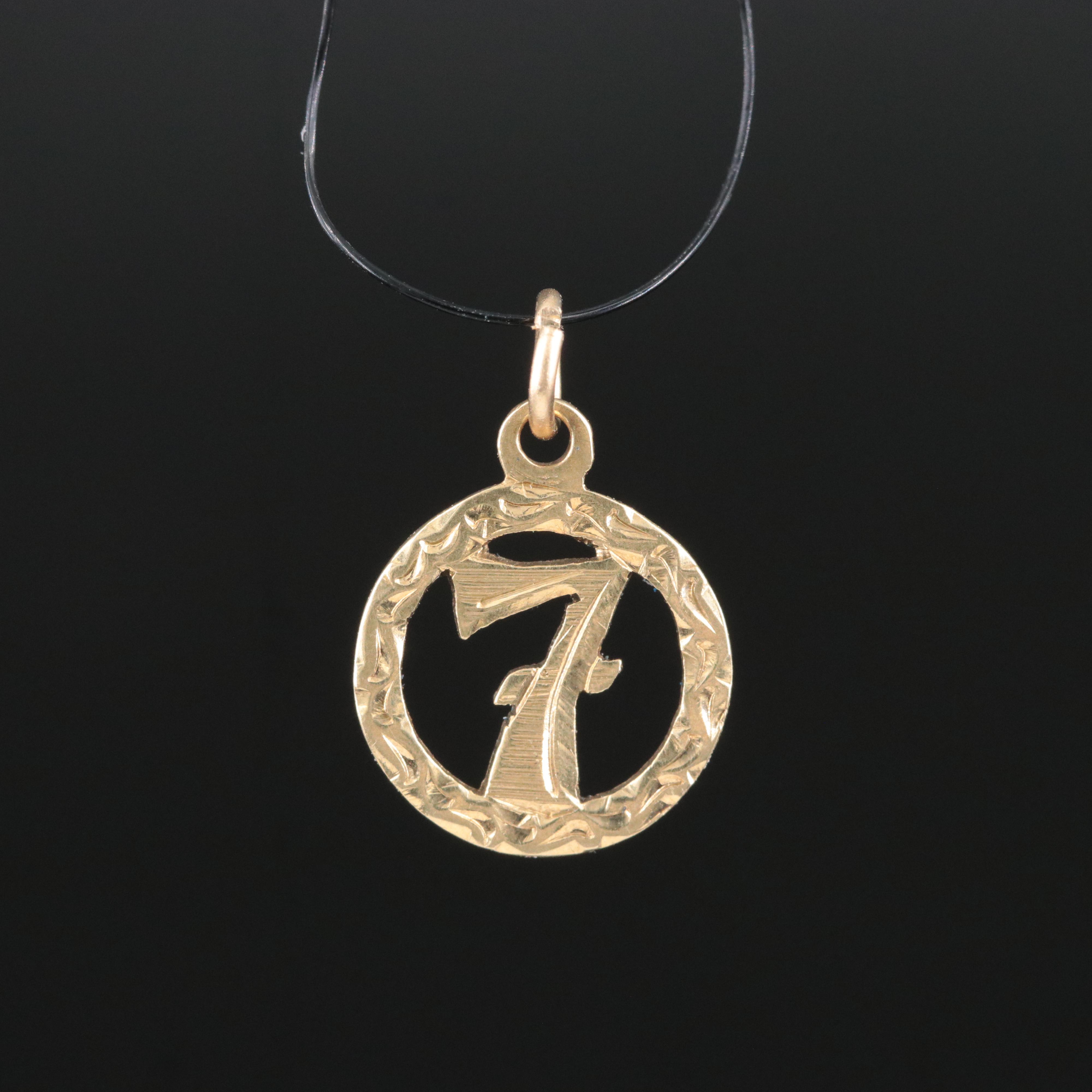 14K Diamond Cut "7" Pendant