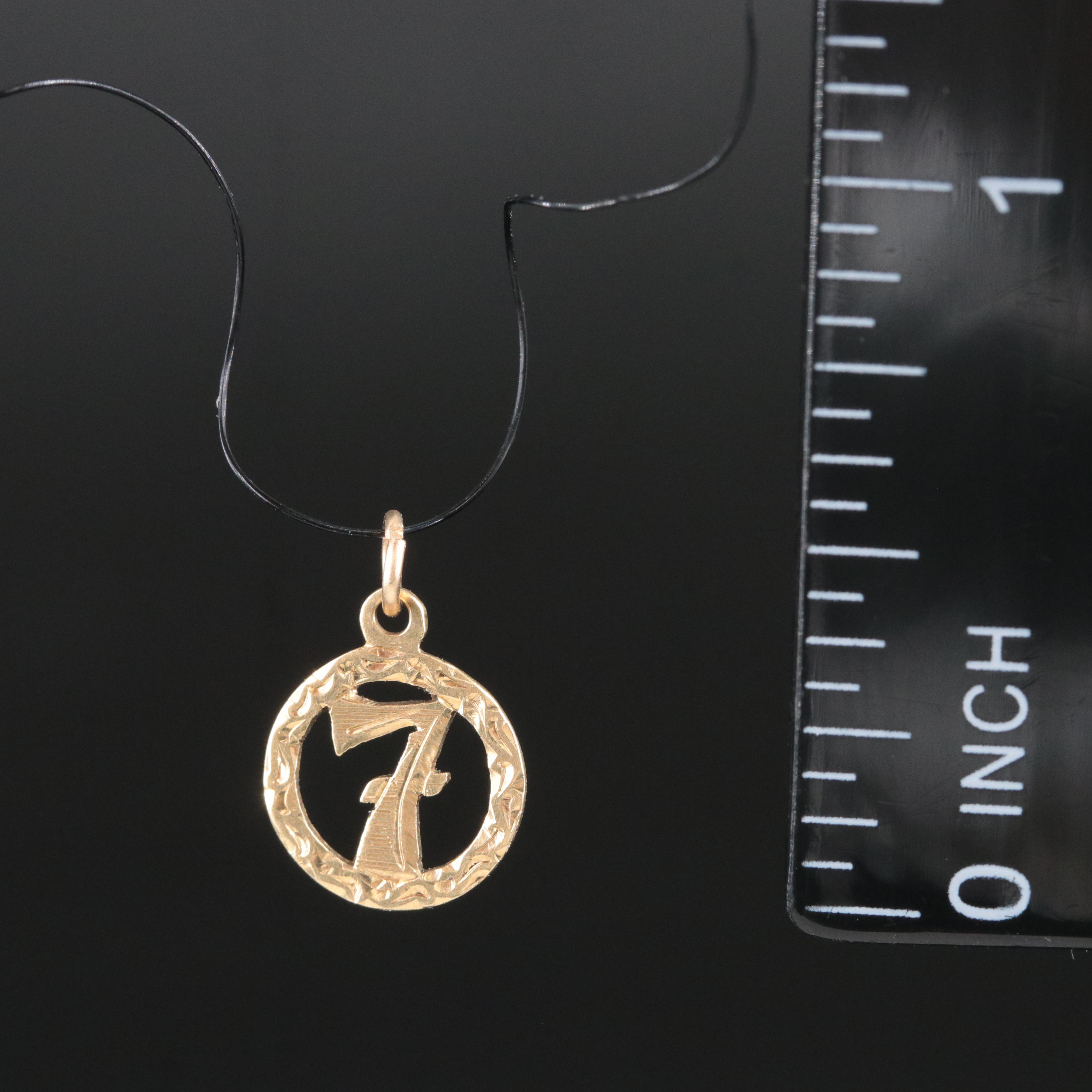 14K Diamond Cut "7" Pendant