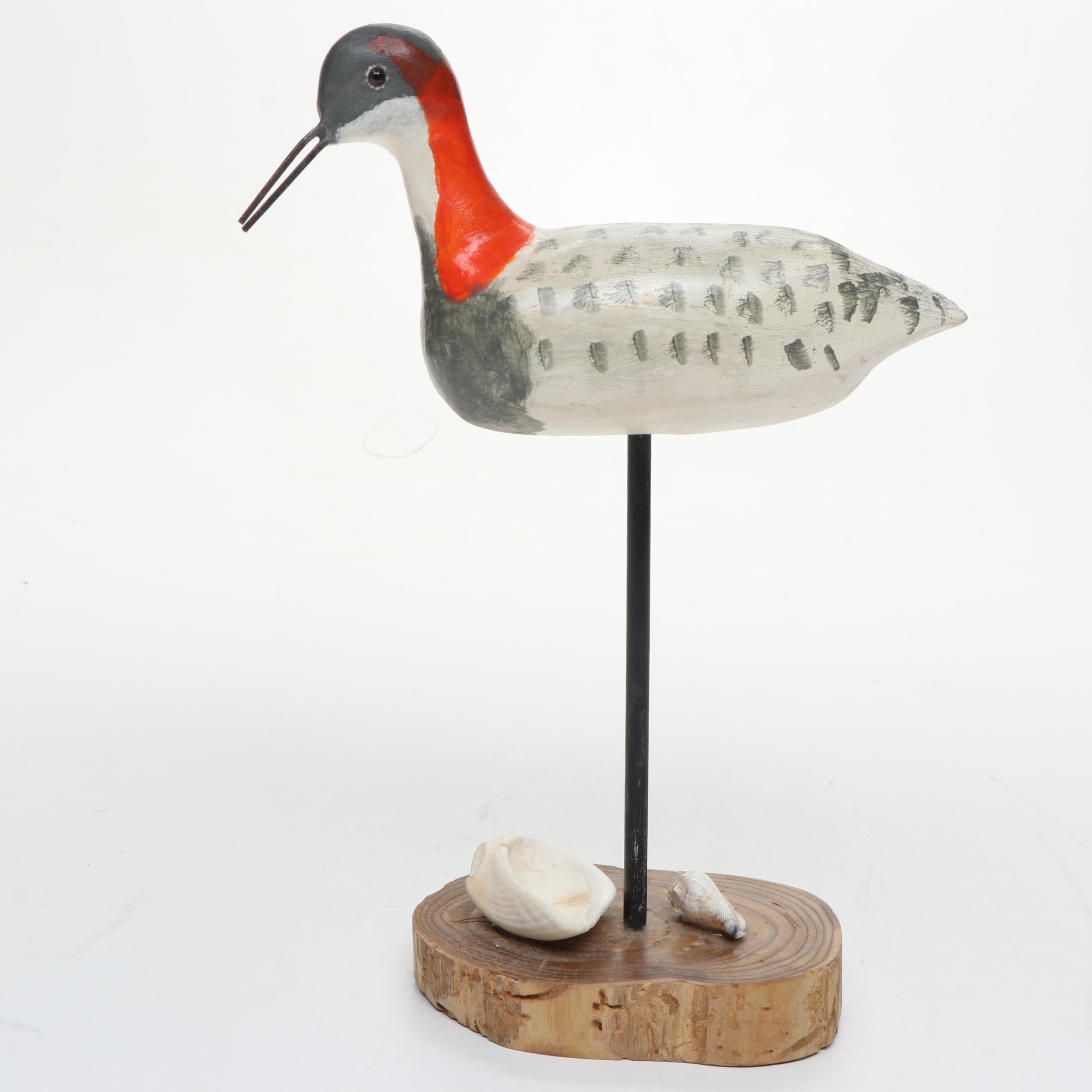 Hand-Painted "Shorebird" Wooden Sculpture with Cutty Sark Miniature Model