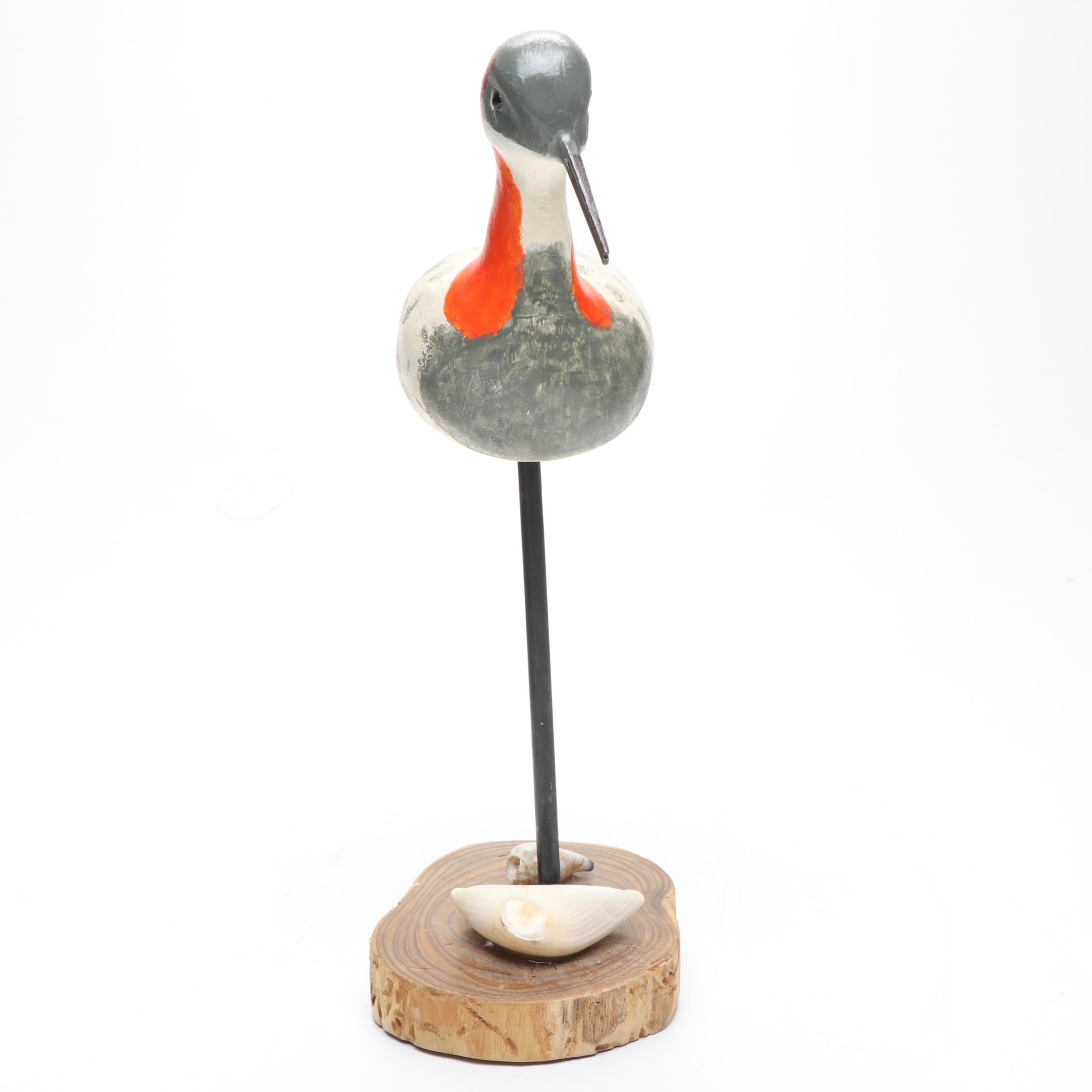 Hand-Painted "Shorebird" Wooden Sculpture with Cutty Sark Miniature Model