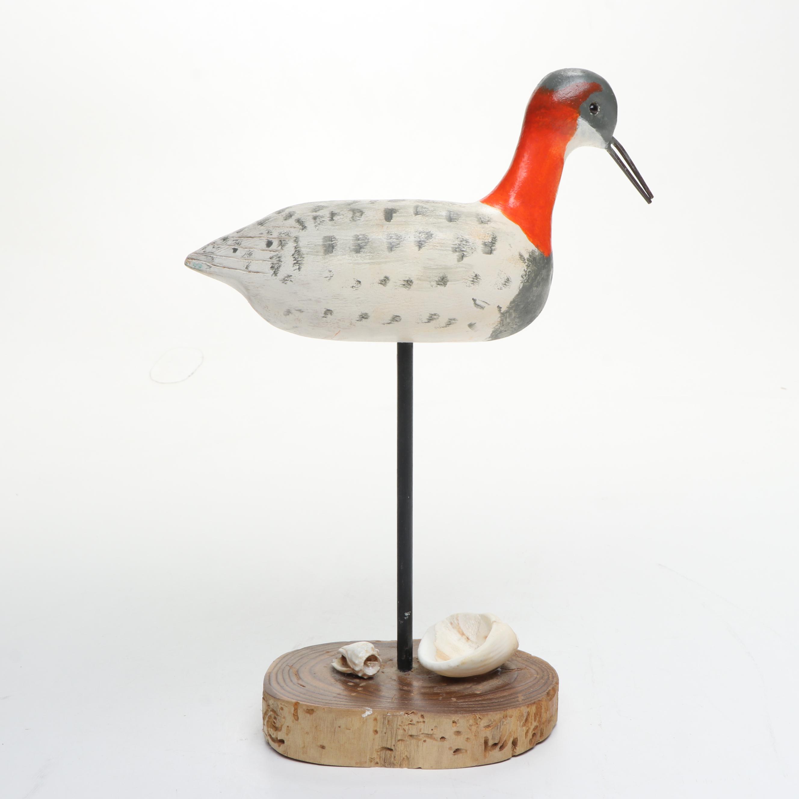 Hand-Painted "Shorebird" Wooden Sculpture with Cutty Sark Miniature Model