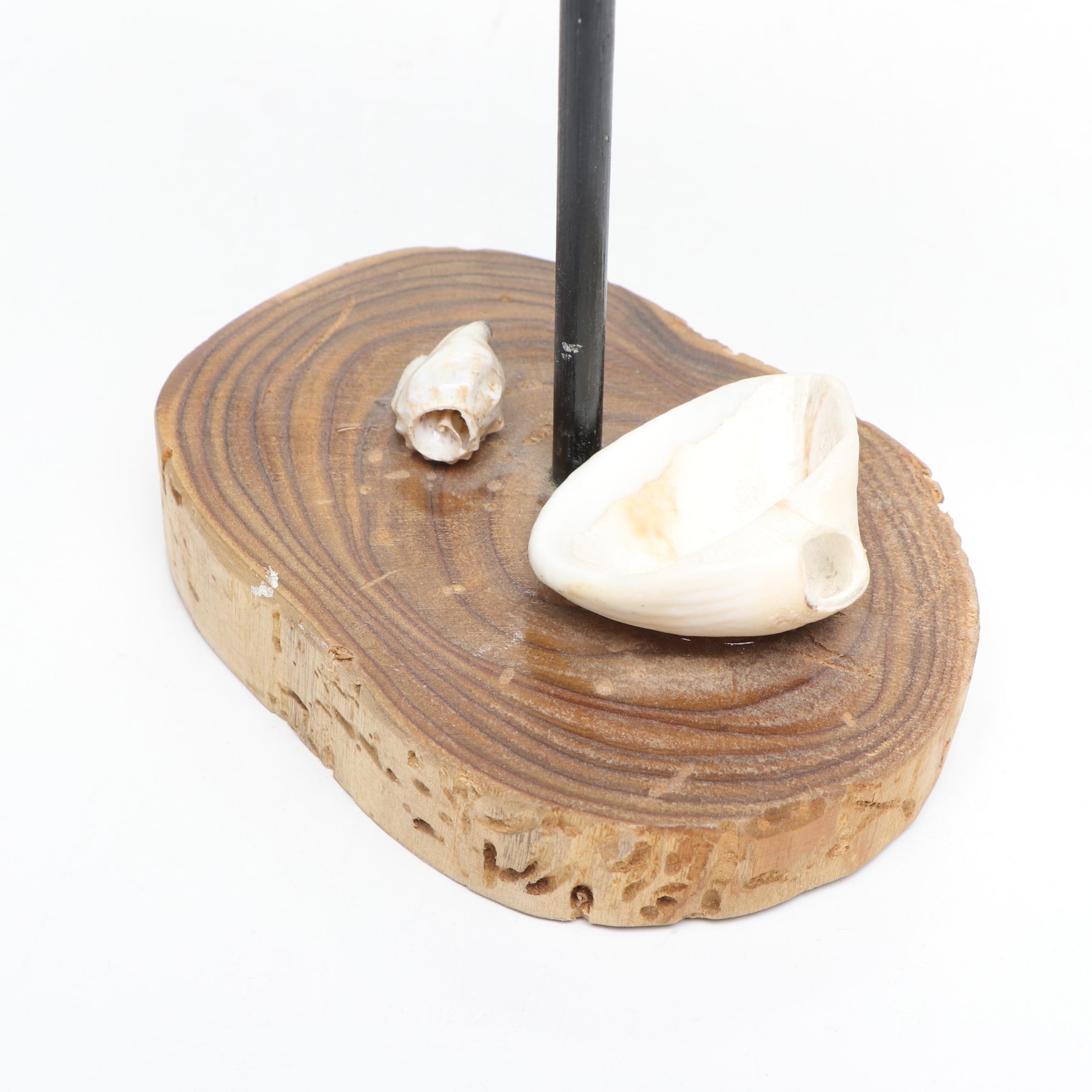 Hand-Painted "Shorebird" Wooden Sculpture with Cutty Sark Miniature Model