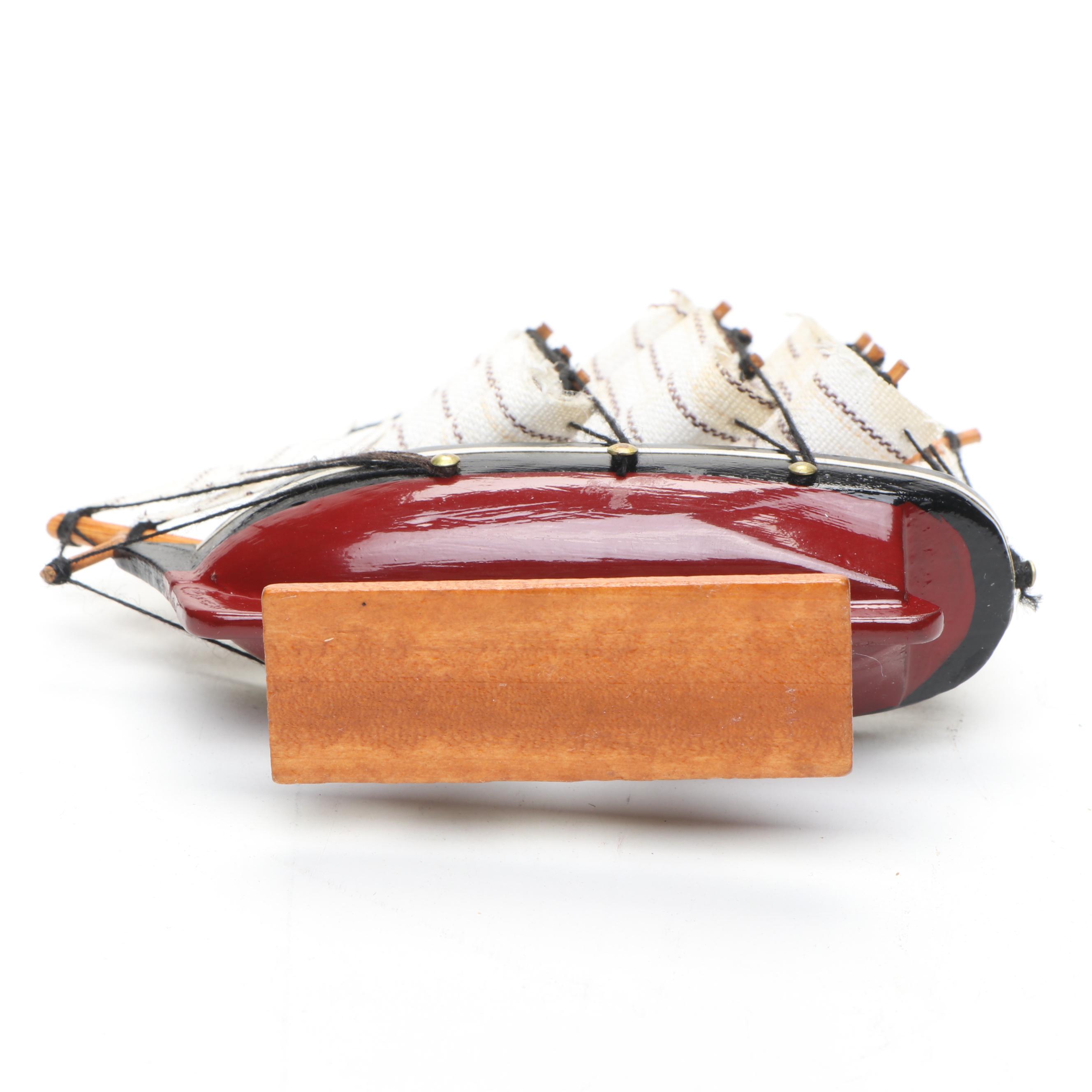 Hand-Painted "Shorebird" Wooden Sculpture with Cutty Sark Miniature Model