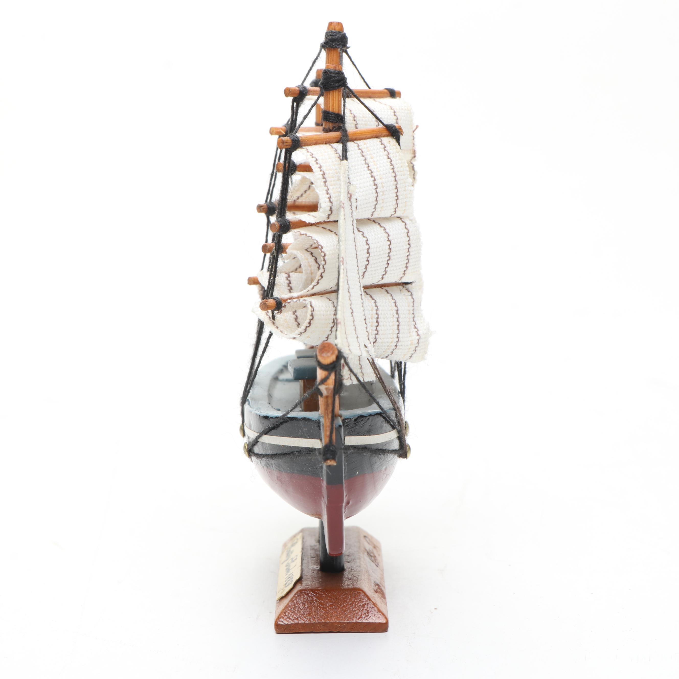 Hand-Painted "Shorebird" Wooden Sculpture with Cutty Sark Miniature Model