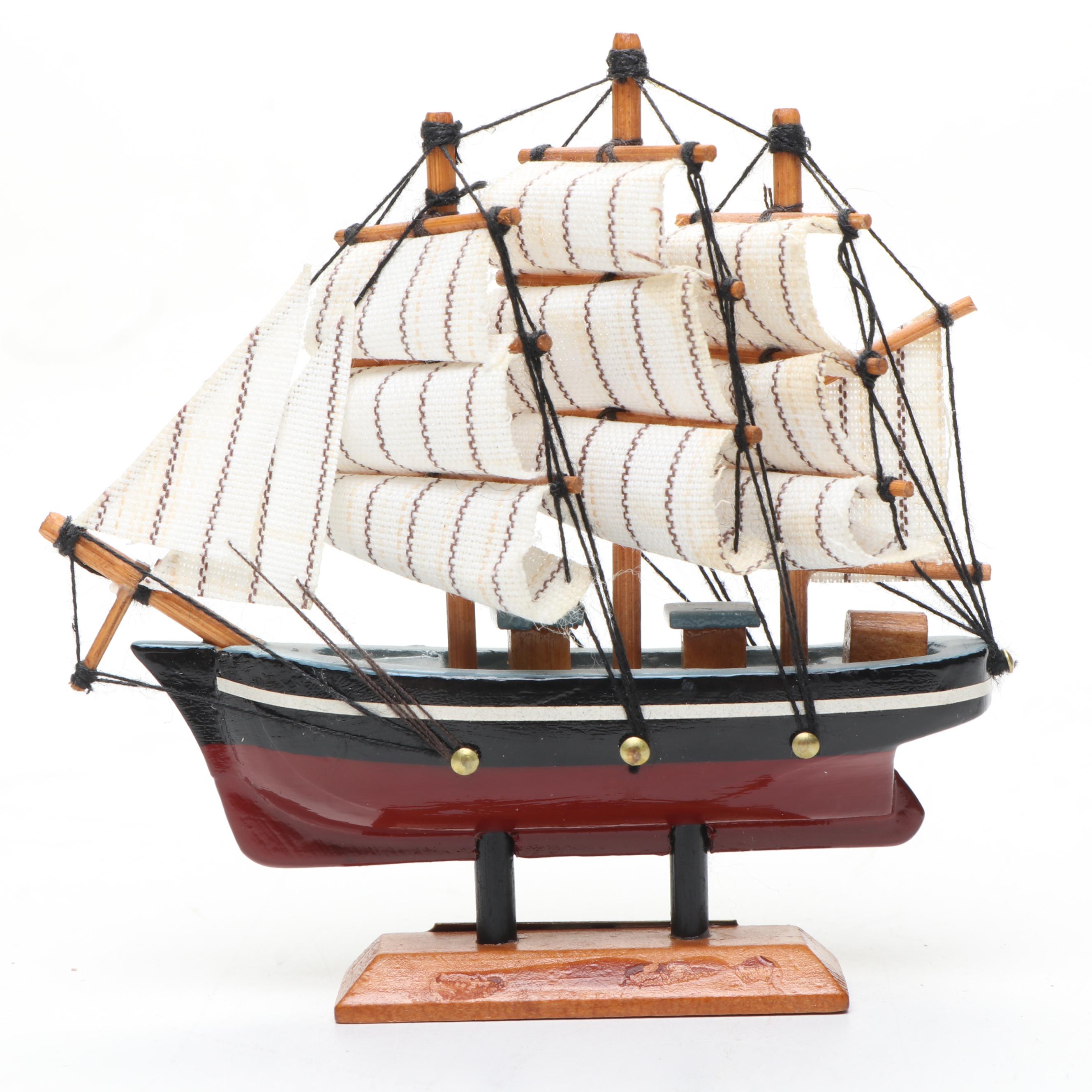 Hand-Painted "Shorebird" Wooden Sculpture with Cutty Sark Miniature Model