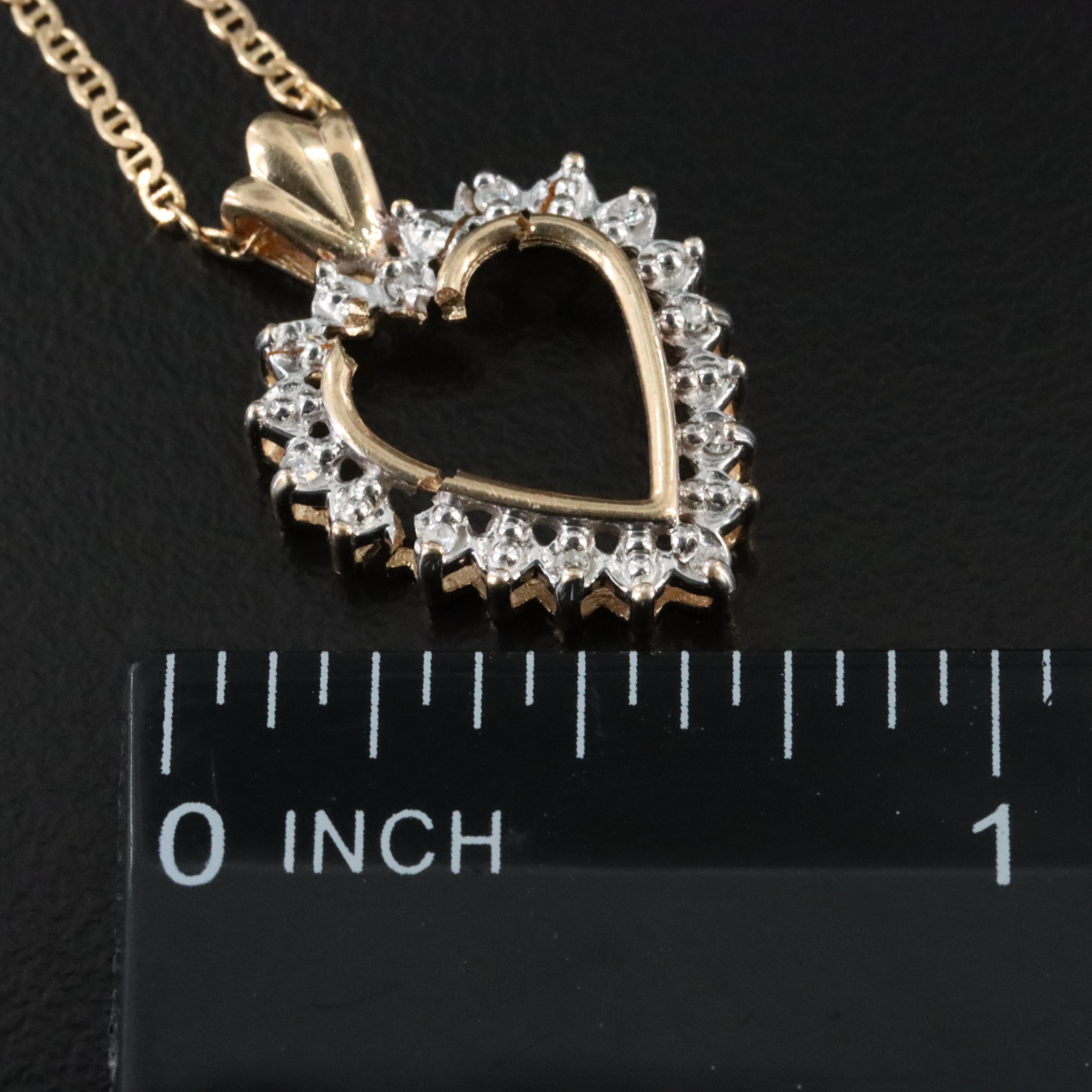 10K 0.05 CTW Diamond Heart Pendant on 14K Mariner Link Necklace