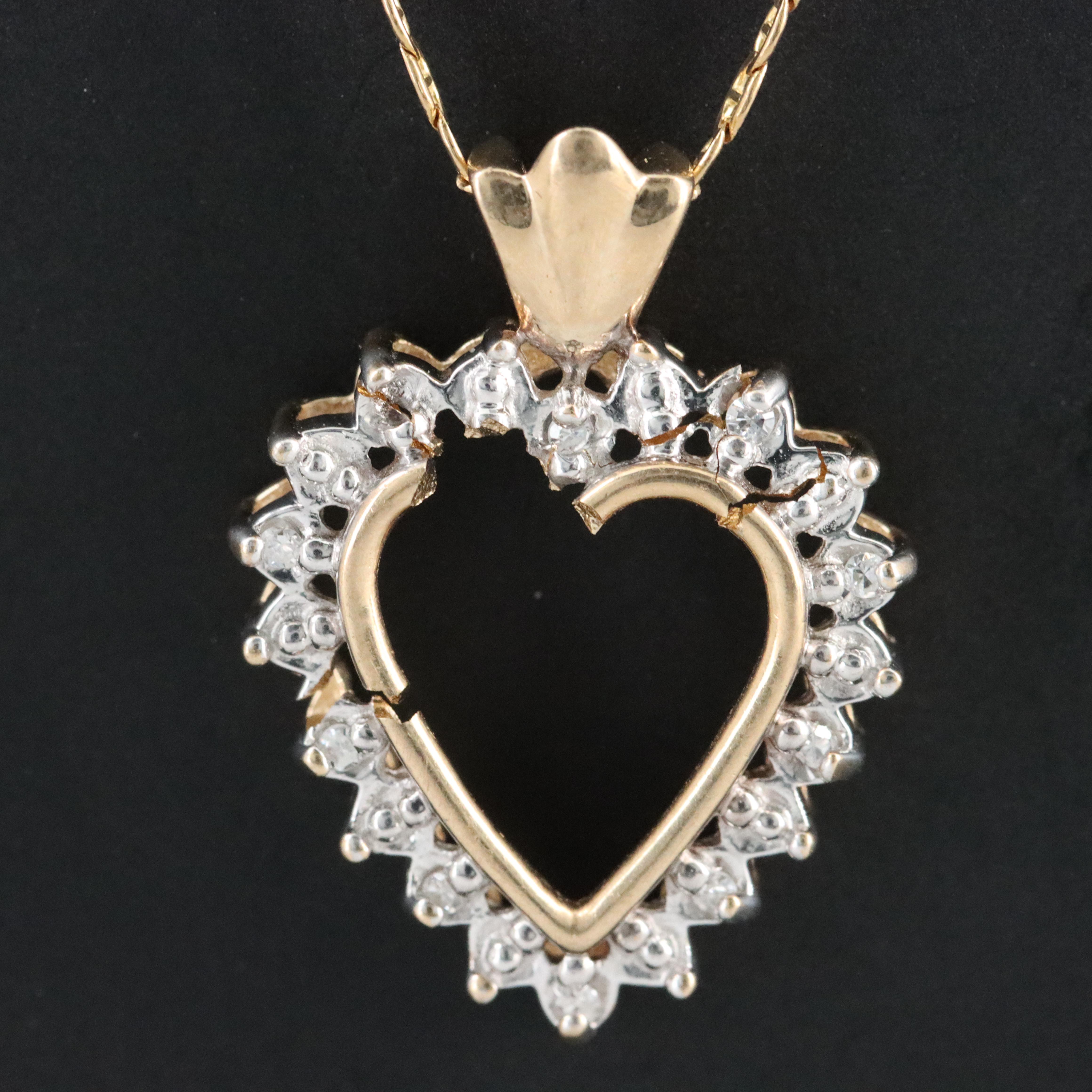 10K 0.05 CTW Diamond Heart Pendant on 14K Mariner Link Necklace
