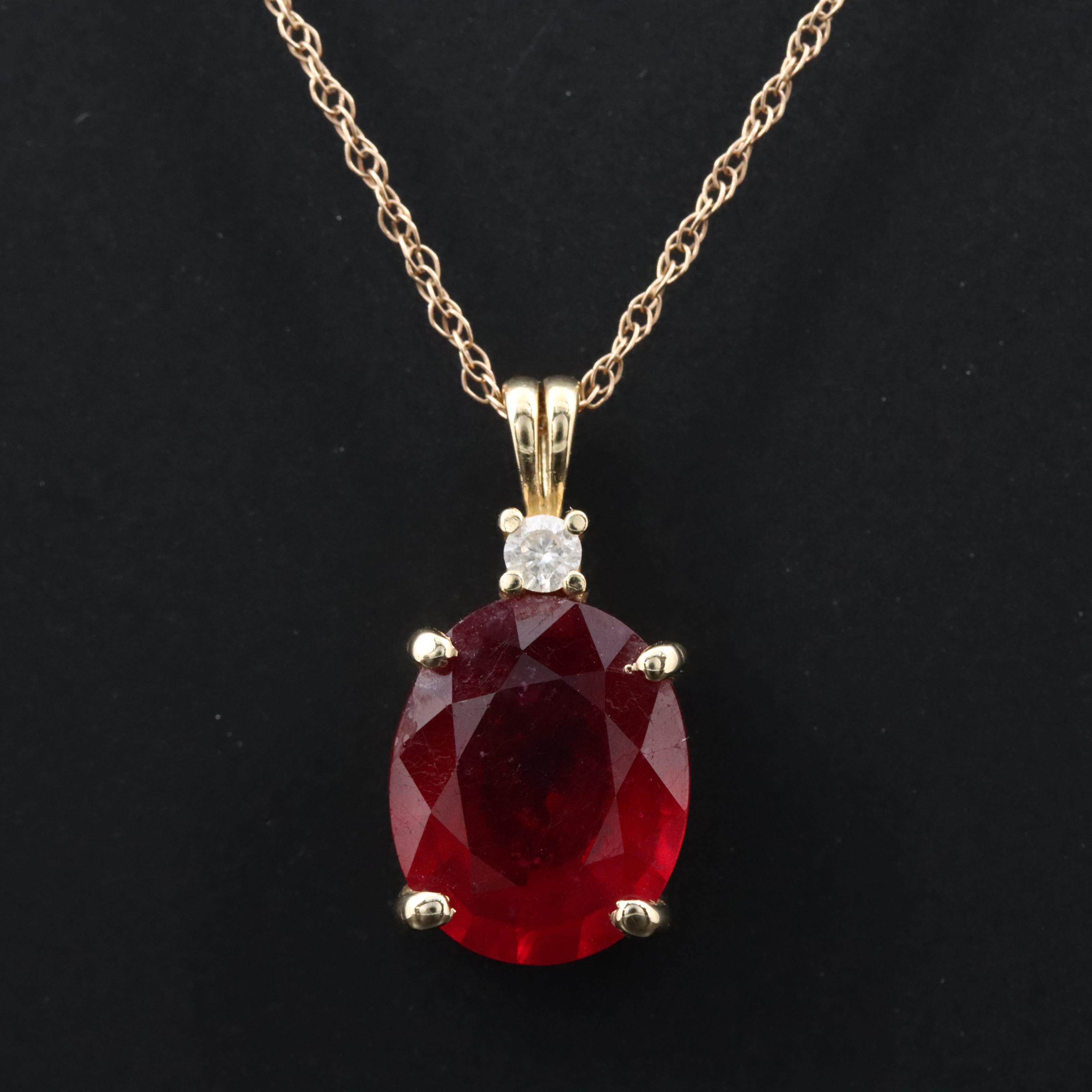 14K Filled Corundum and Diamond Pendant Necklace