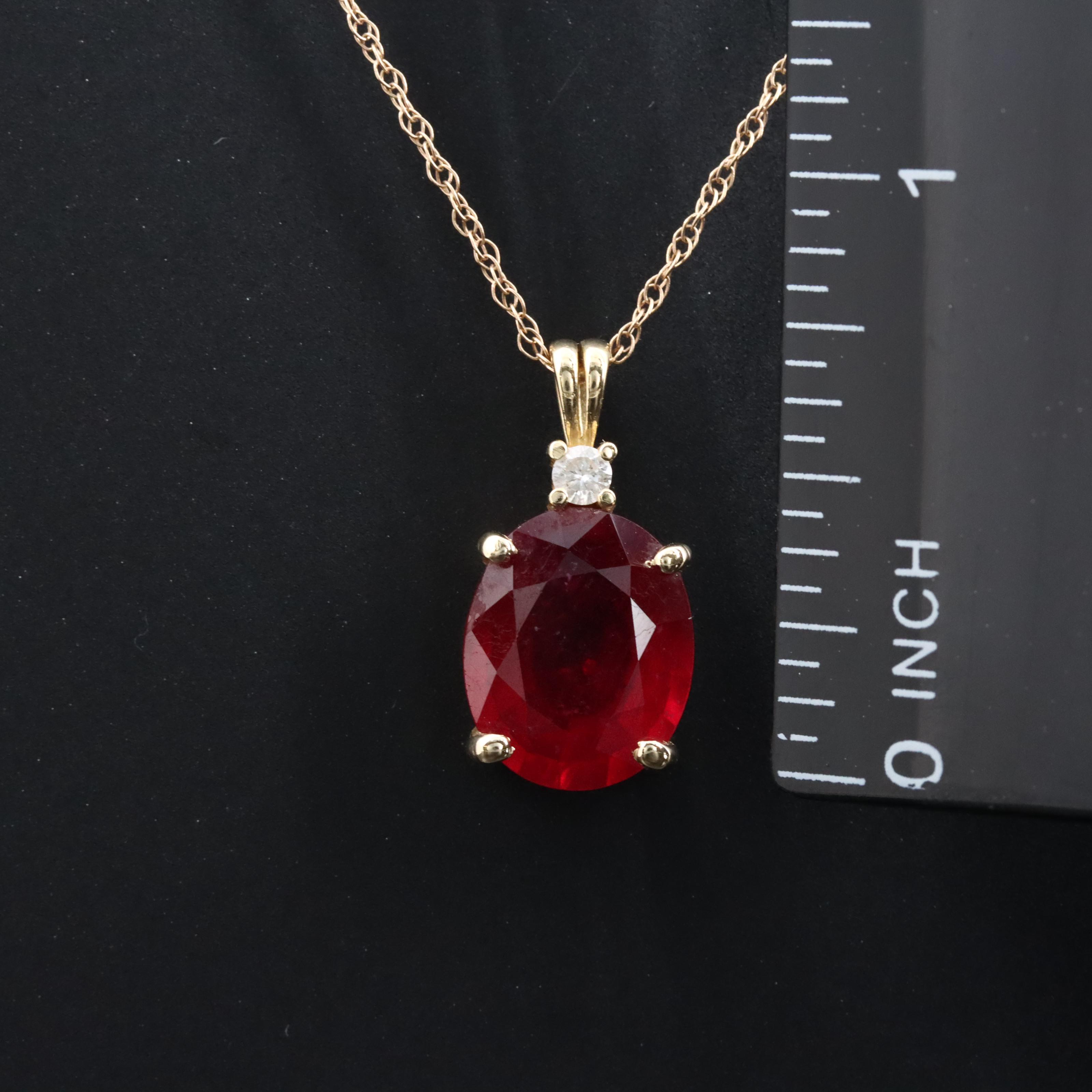 14K Filled Corundum and Diamond Pendant Necklace