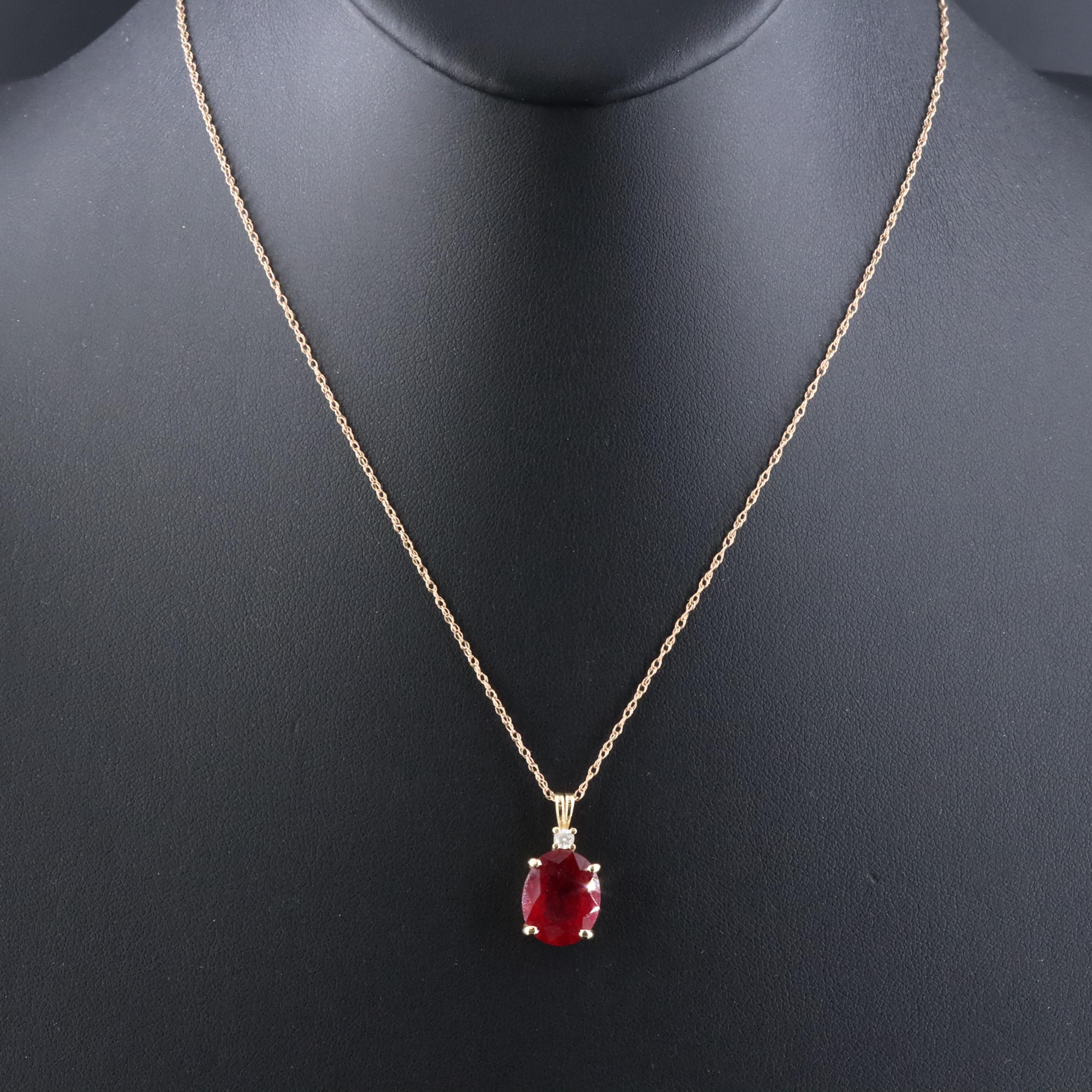 14K Filled Corundum and Diamond Pendant Necklace