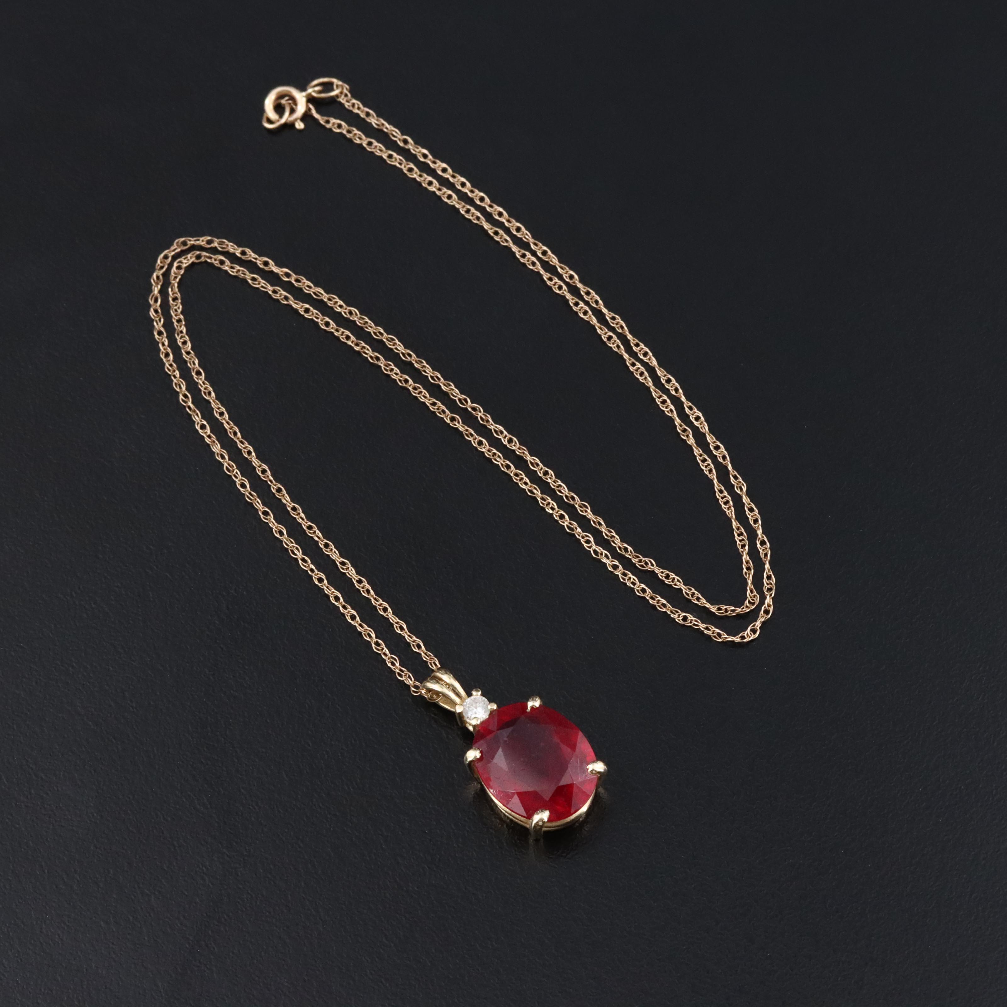 14K Filled Corundum and Diamond Pendant Necklace