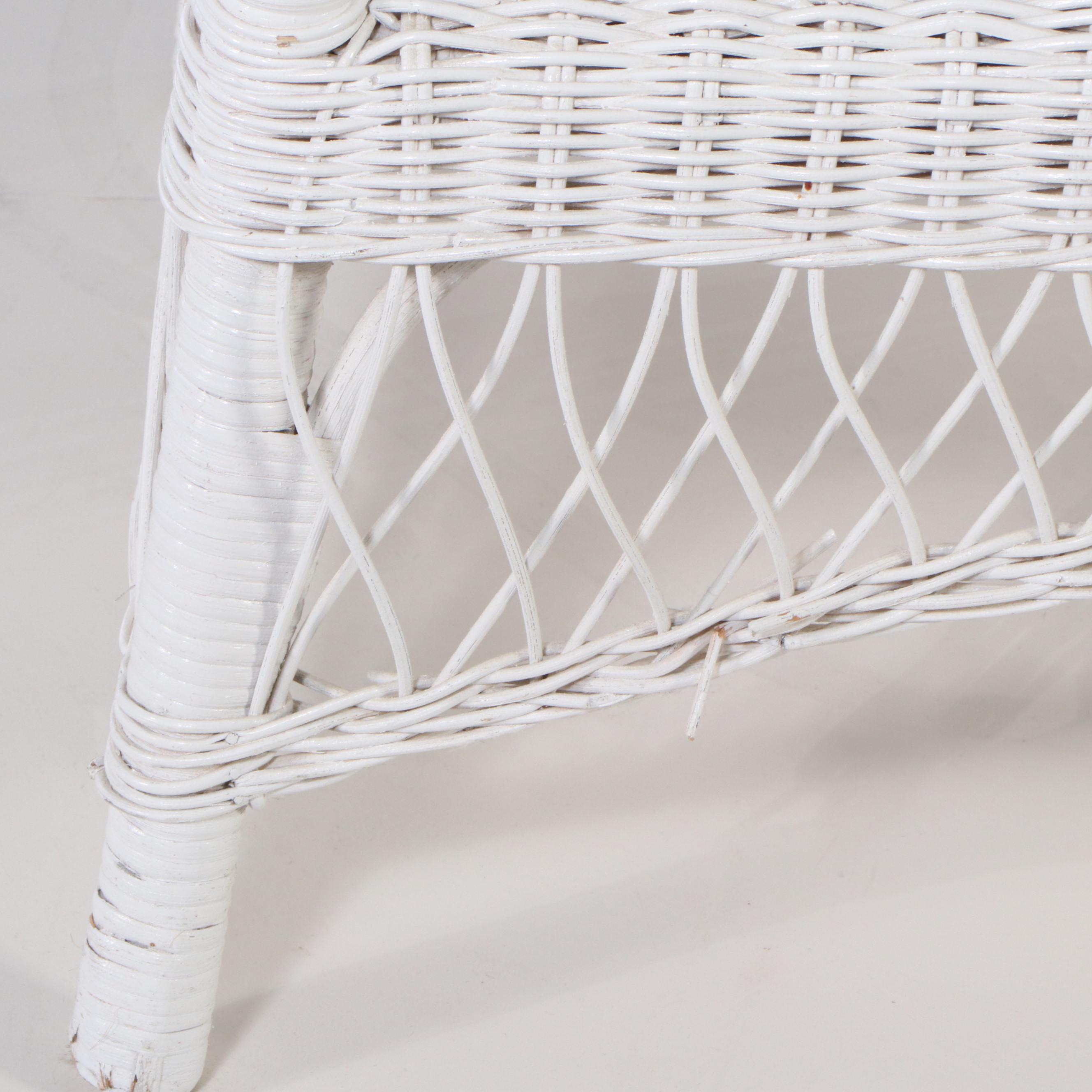 Two-Tiered White Painted Wicker Side Table