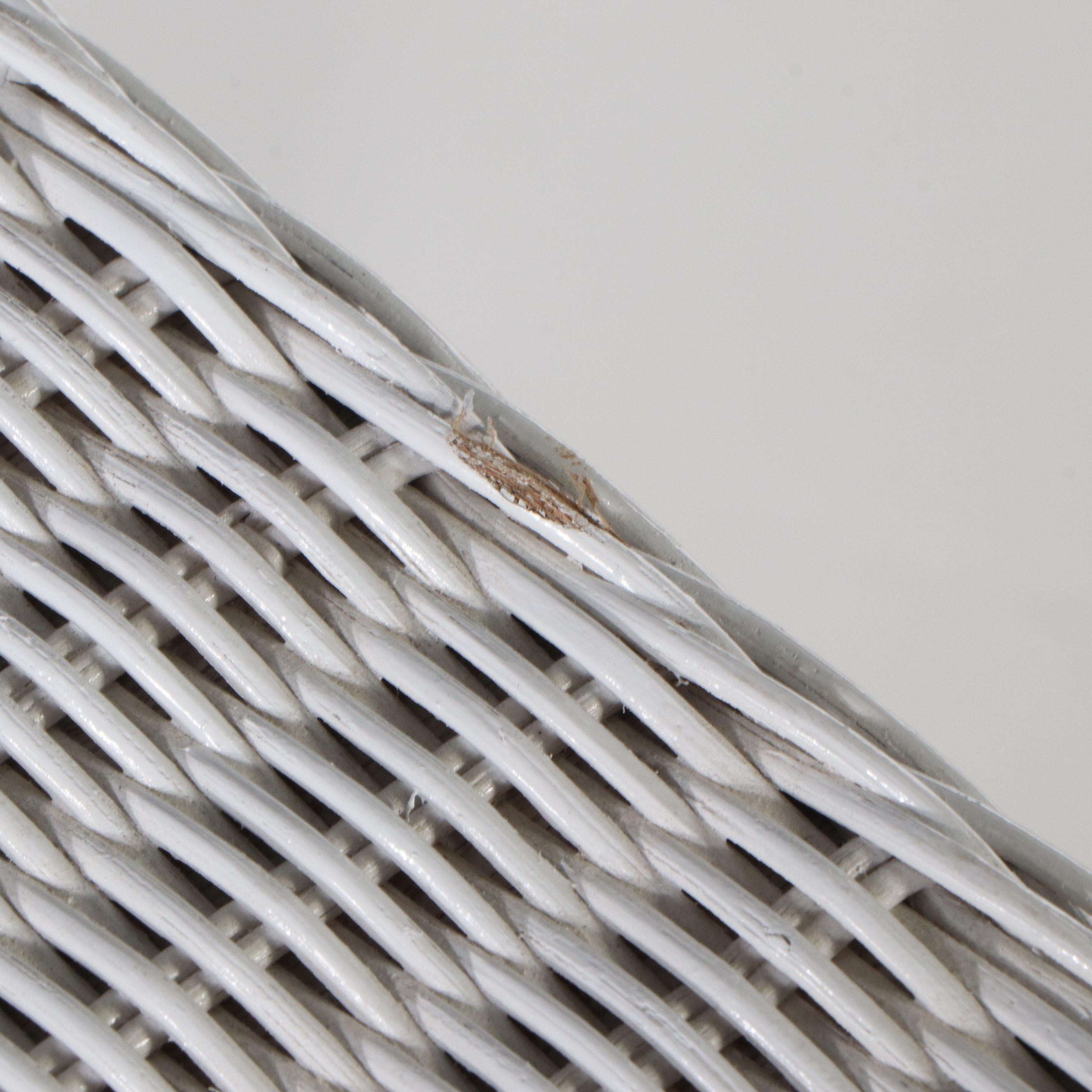 Two-Tiered White Painted Wicker Side Table