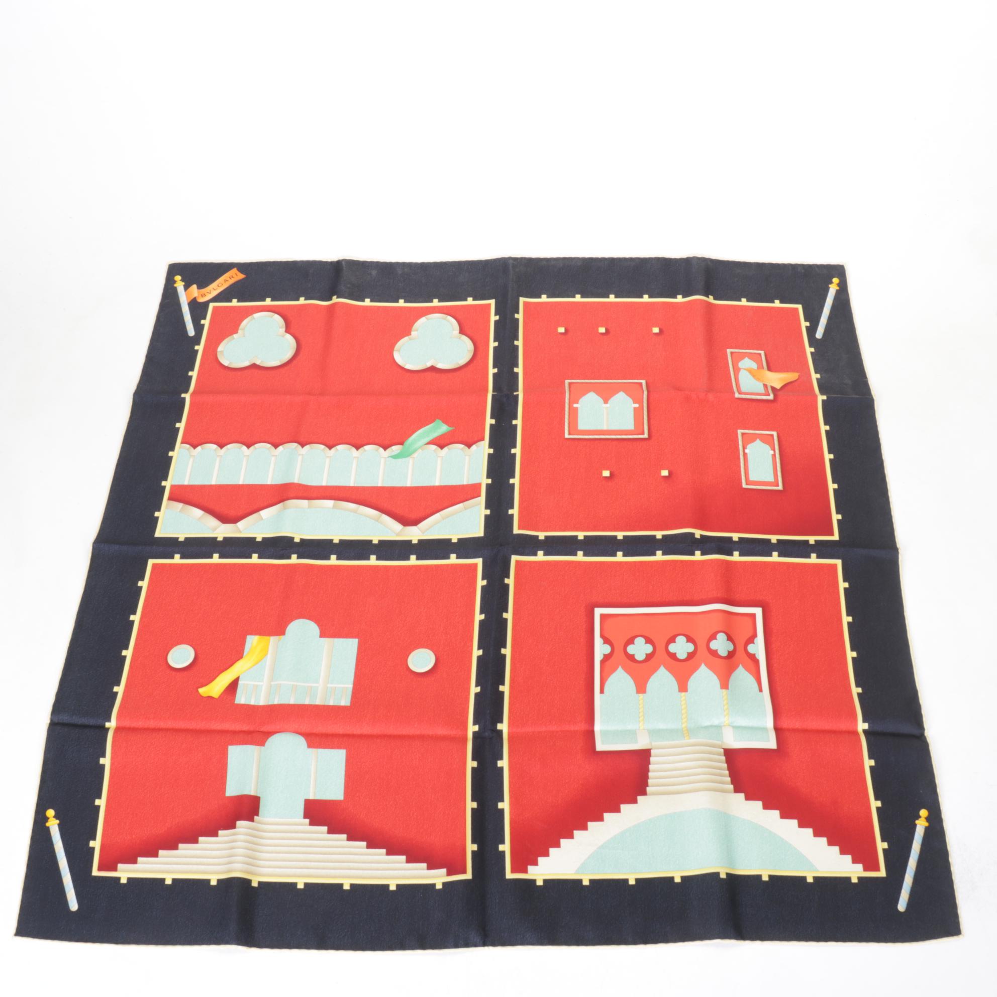 BVLGARI Multicolor Silk Carre Scarf with Hand-Rolled Hem