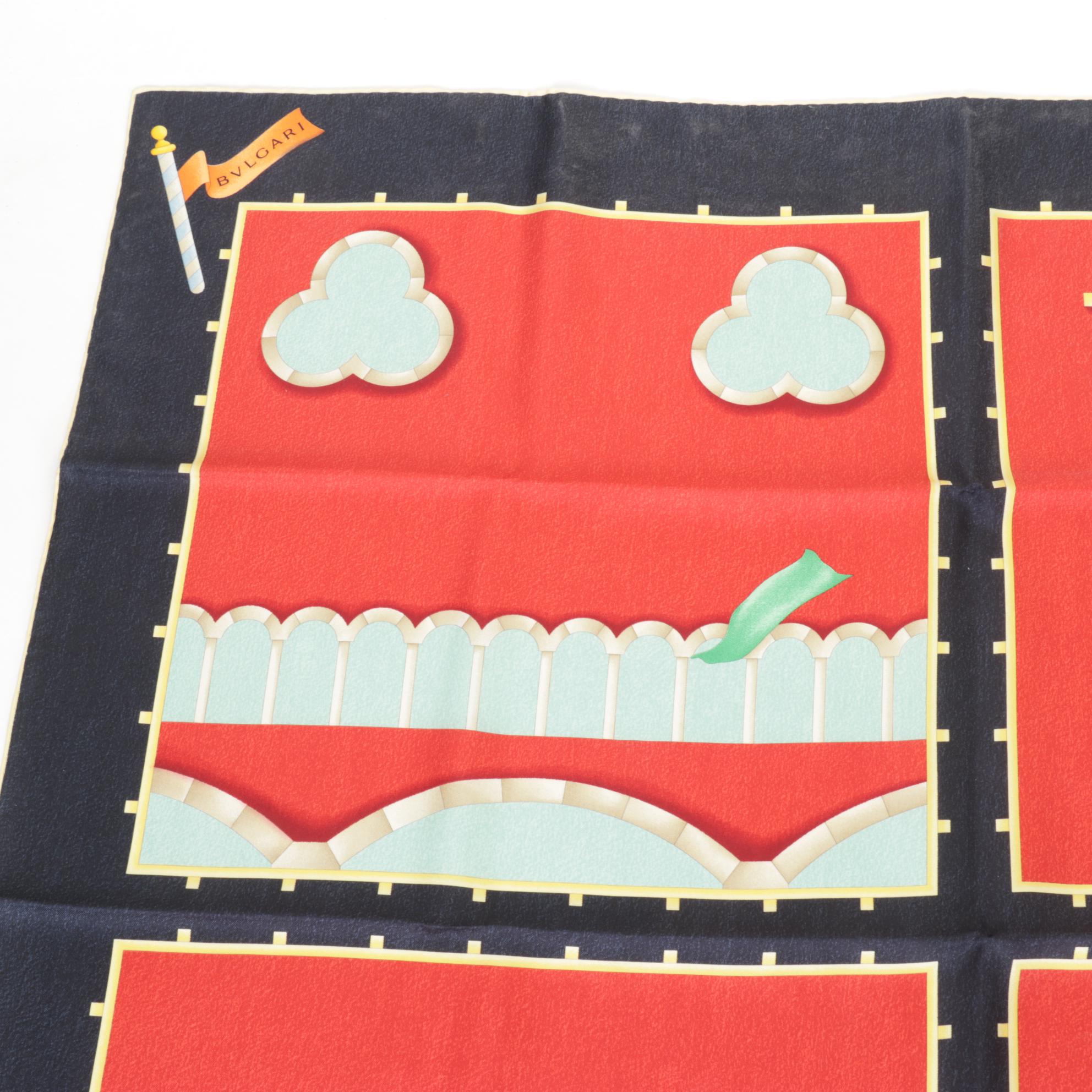 BVLGARI Multicolor Silk Carre Scarf with Hand-Rolled Hem