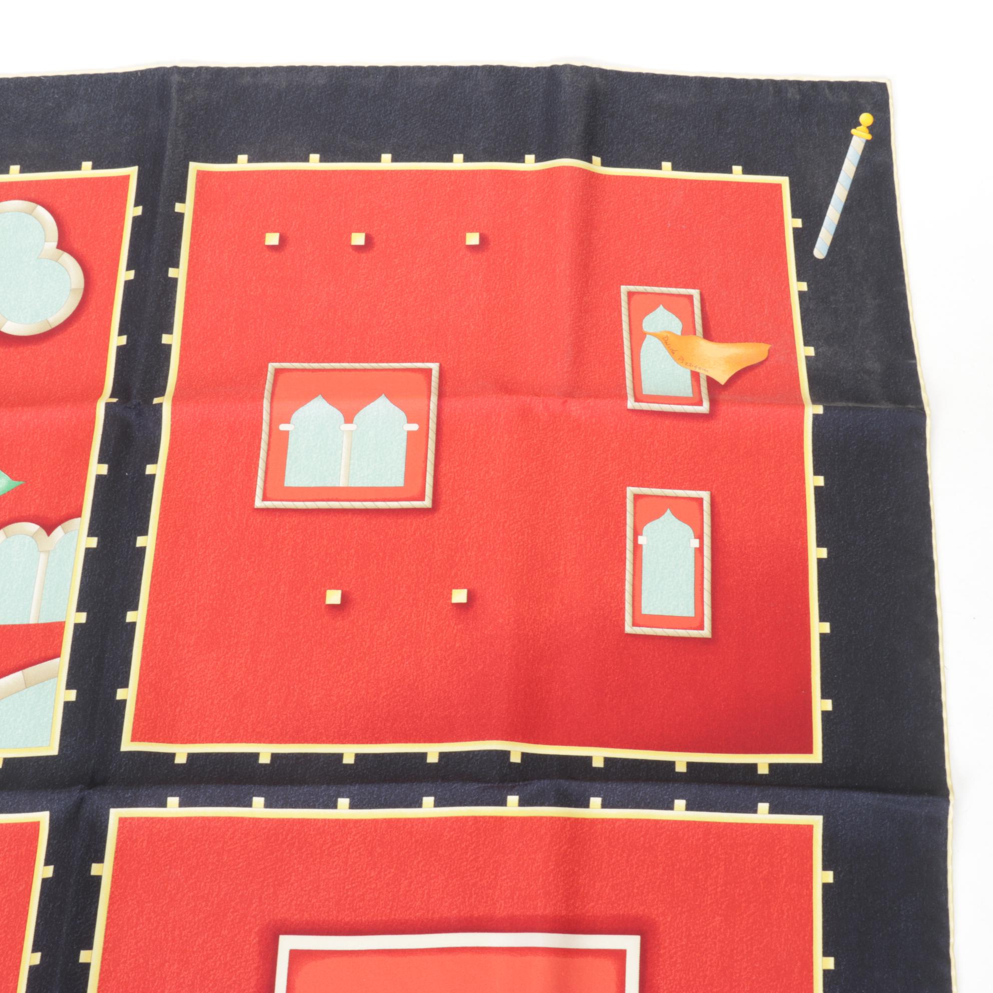 BVLGARI Multicolor Silk Carre Scarf with Hand-Rolled Hem