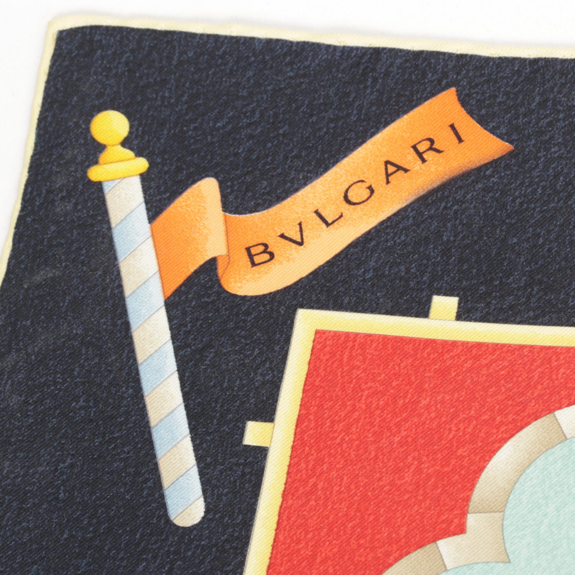 BVLGARI Multicolor Silk Carre Scarf with Hand-Rolled Hem