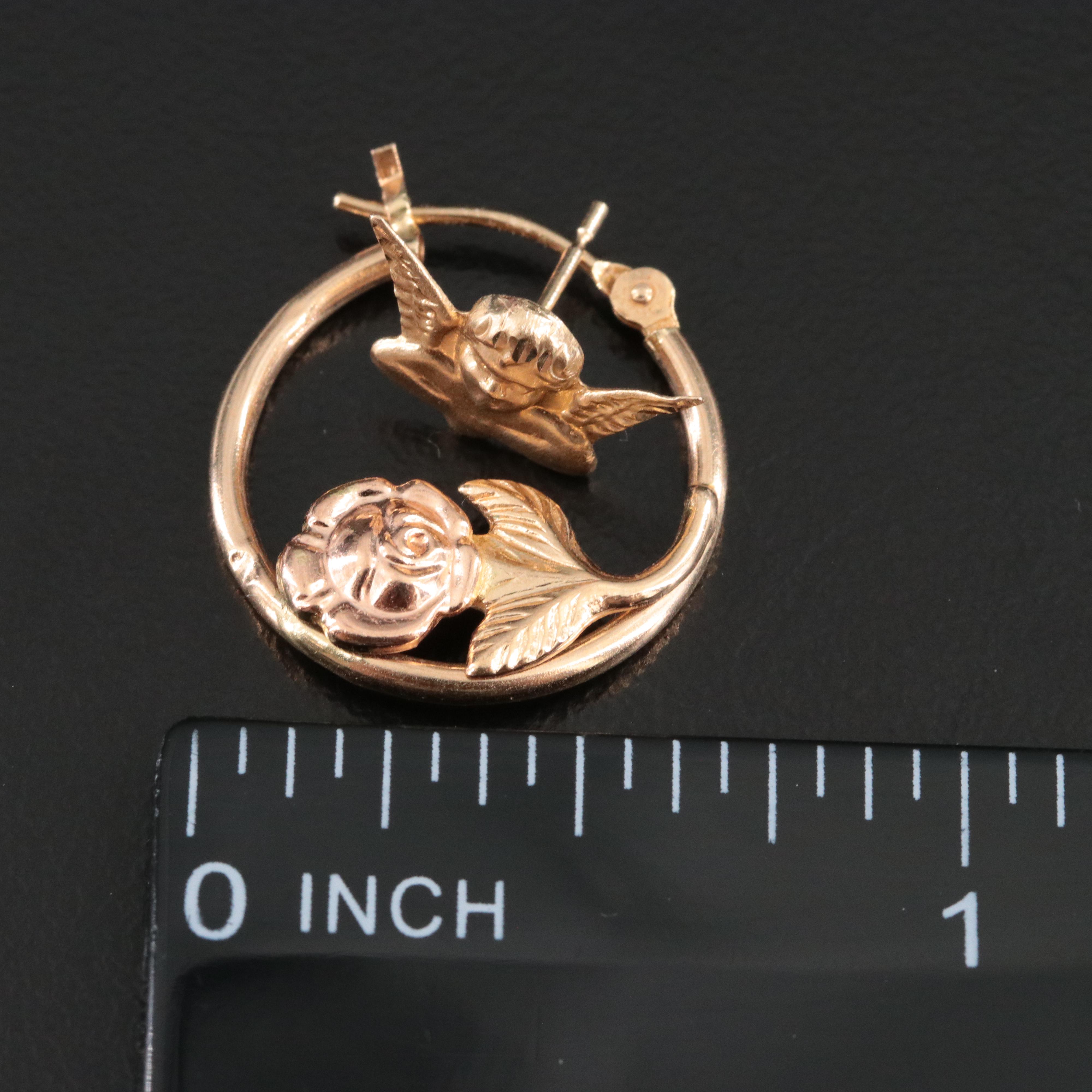 14K Rose Hoops and Cherub Stud Earrings