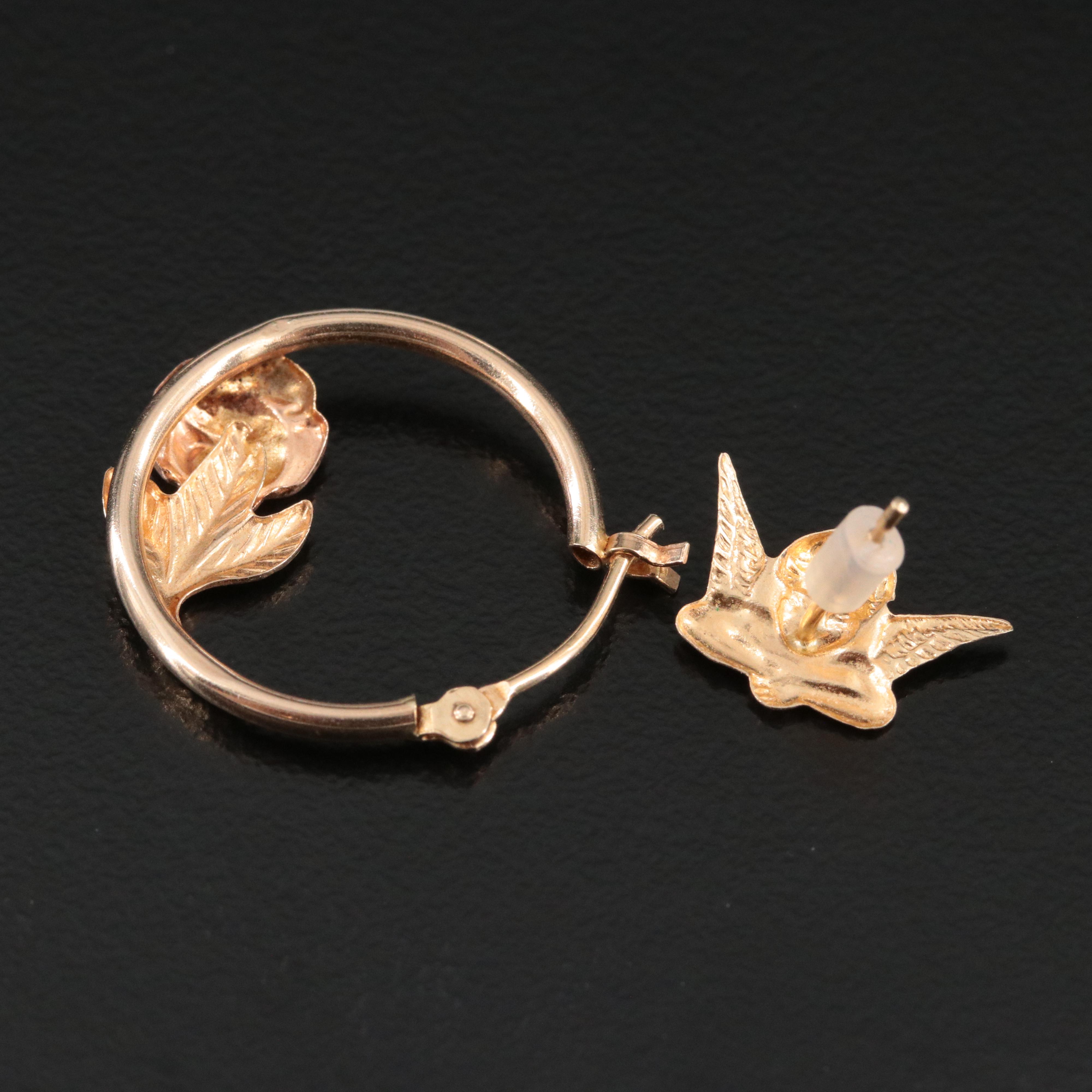 14K Rose Hoops and Cherub Stud Earrings
