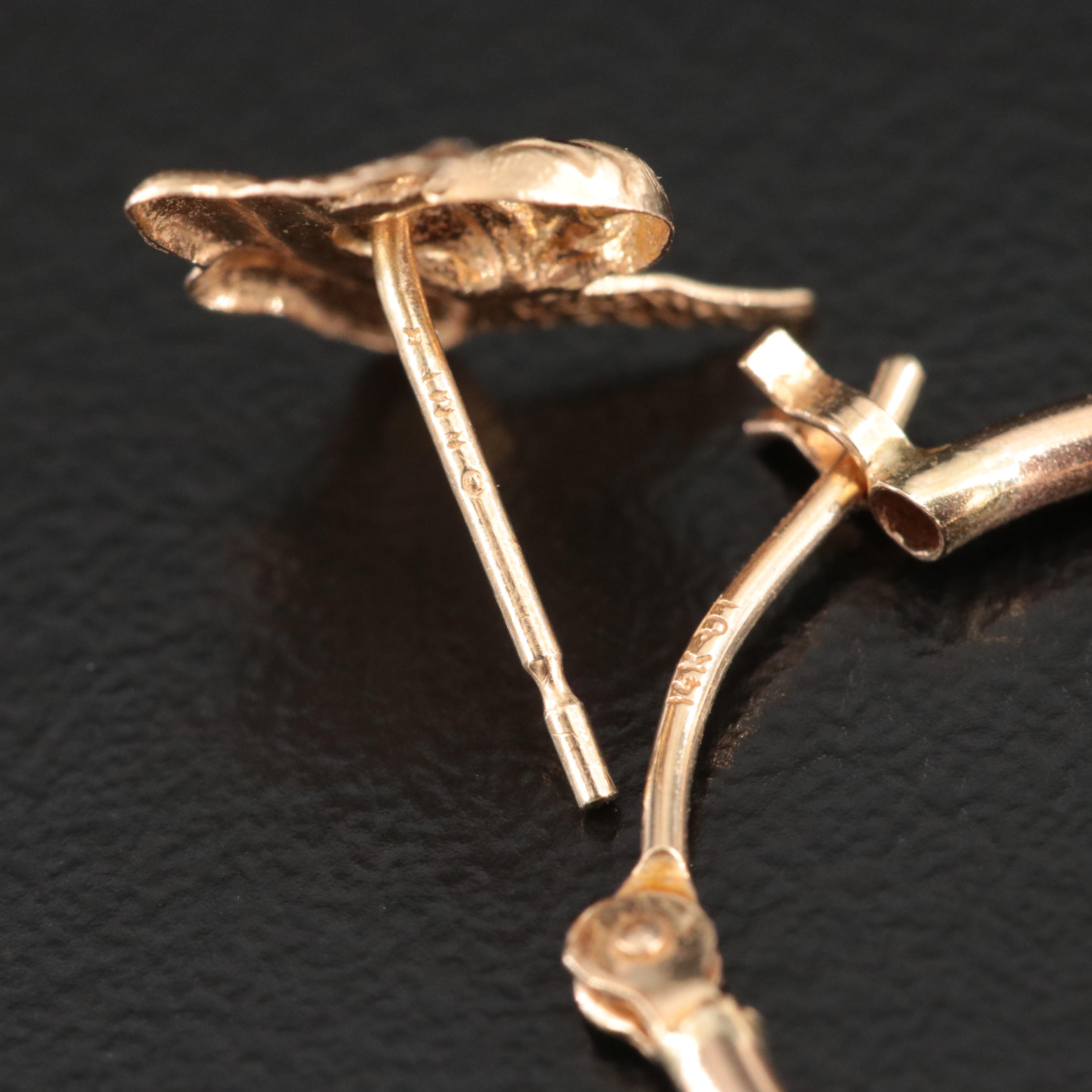 14K Rose Hoops and Cherub Stud Earrings