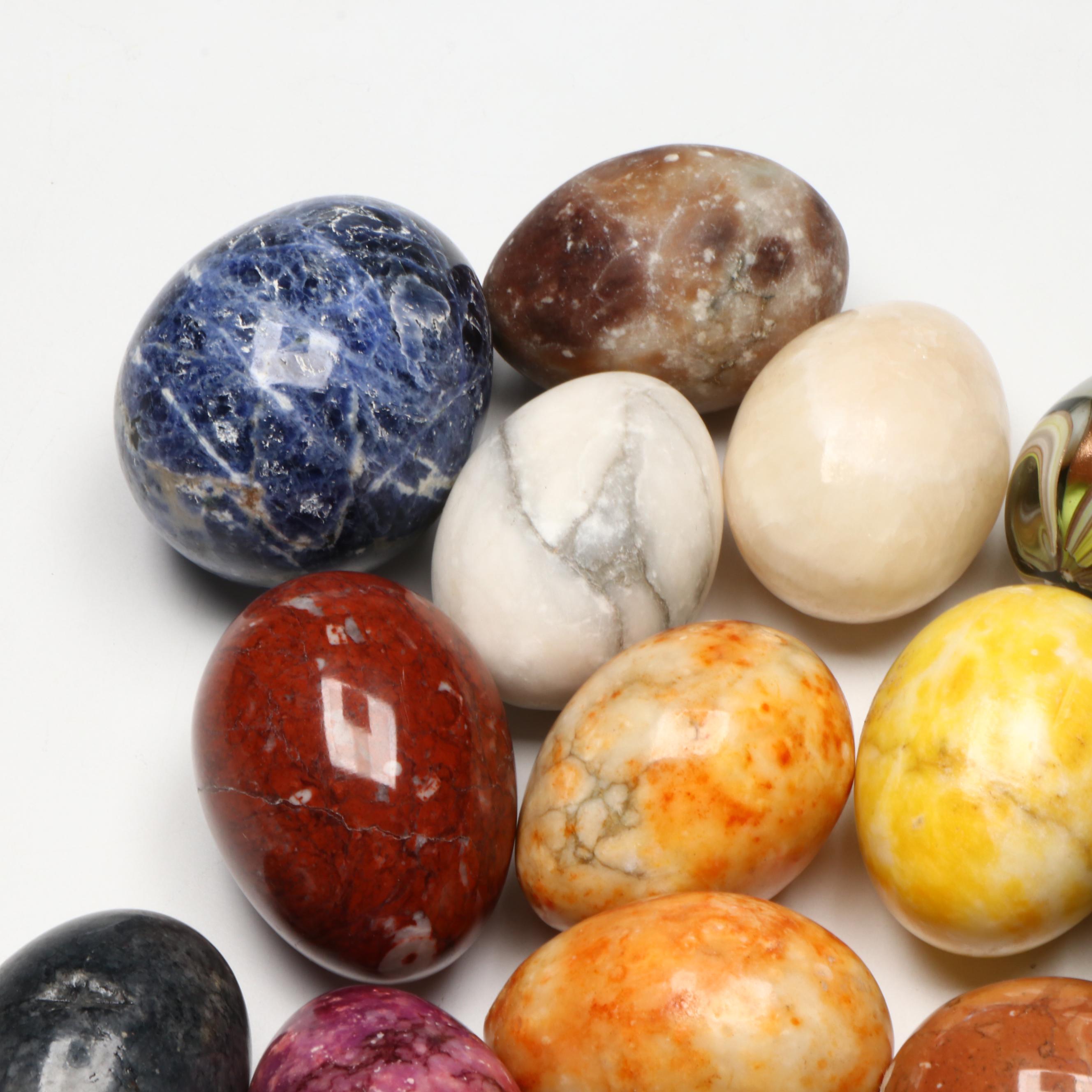 Decorative Glass Bowls with Stone and Glass Egg Figures