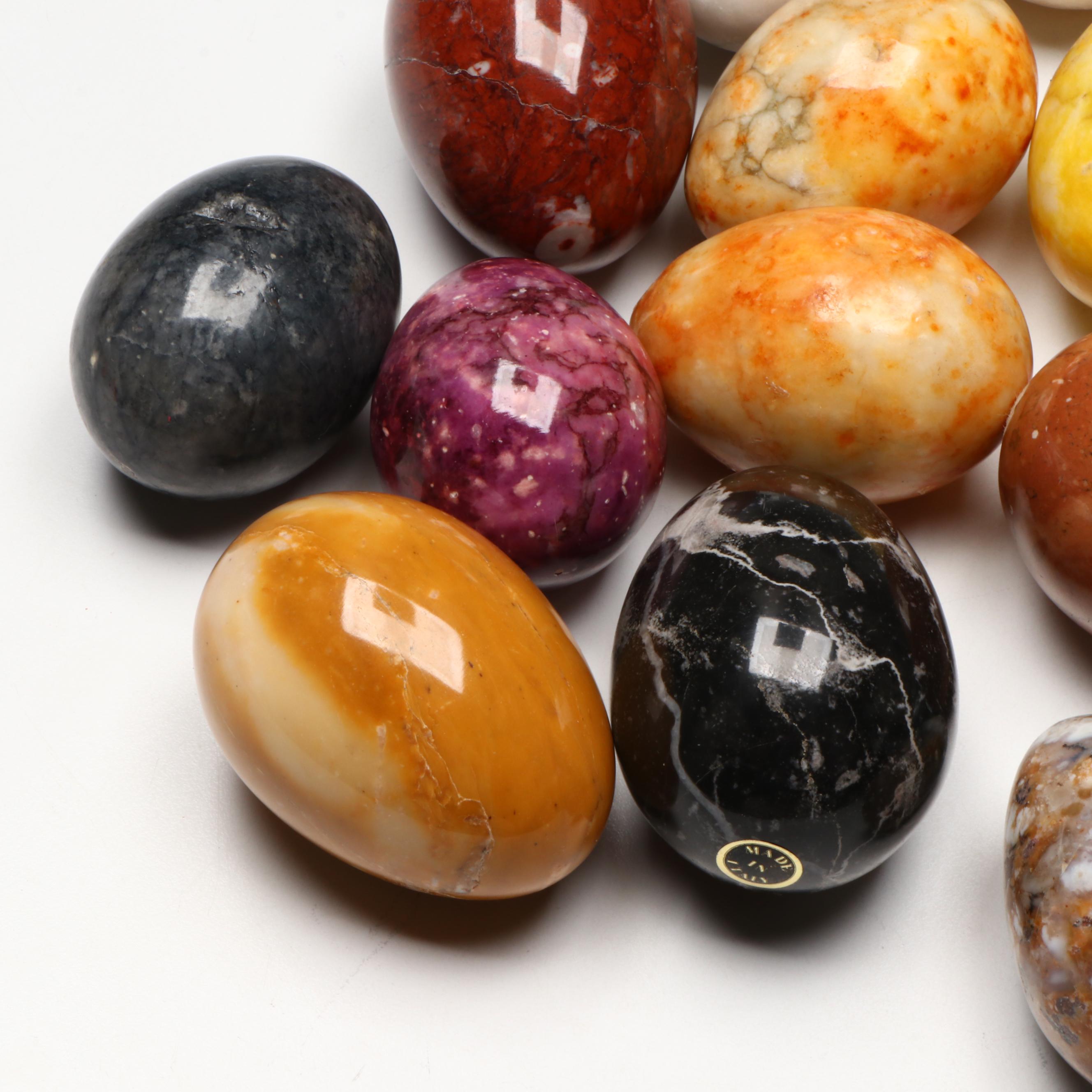 Decorative Glass Bowls with Stone and Glass Egg Figures