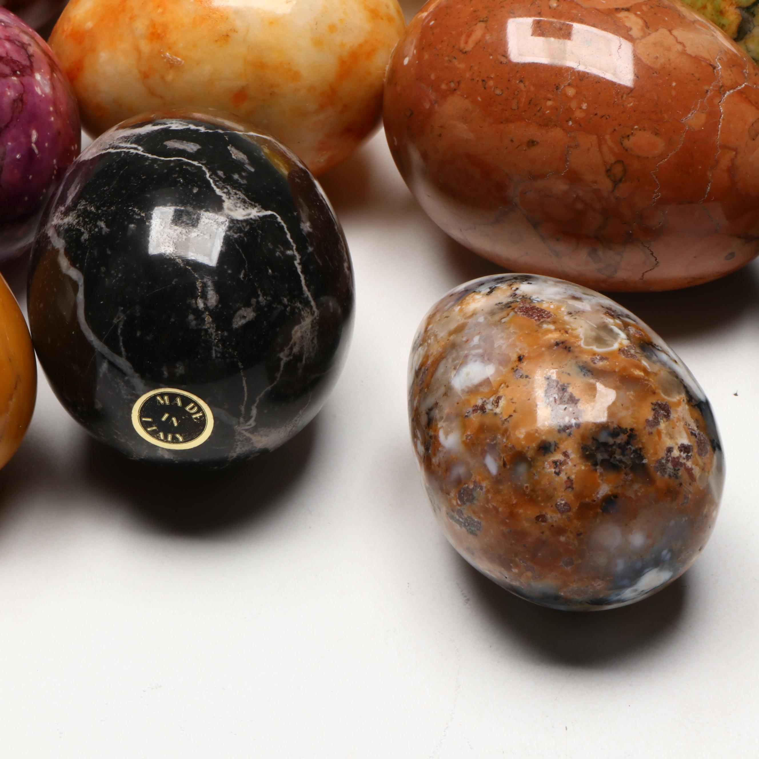 Decorative Glass Bowls with Stone and Glass Egg Figures