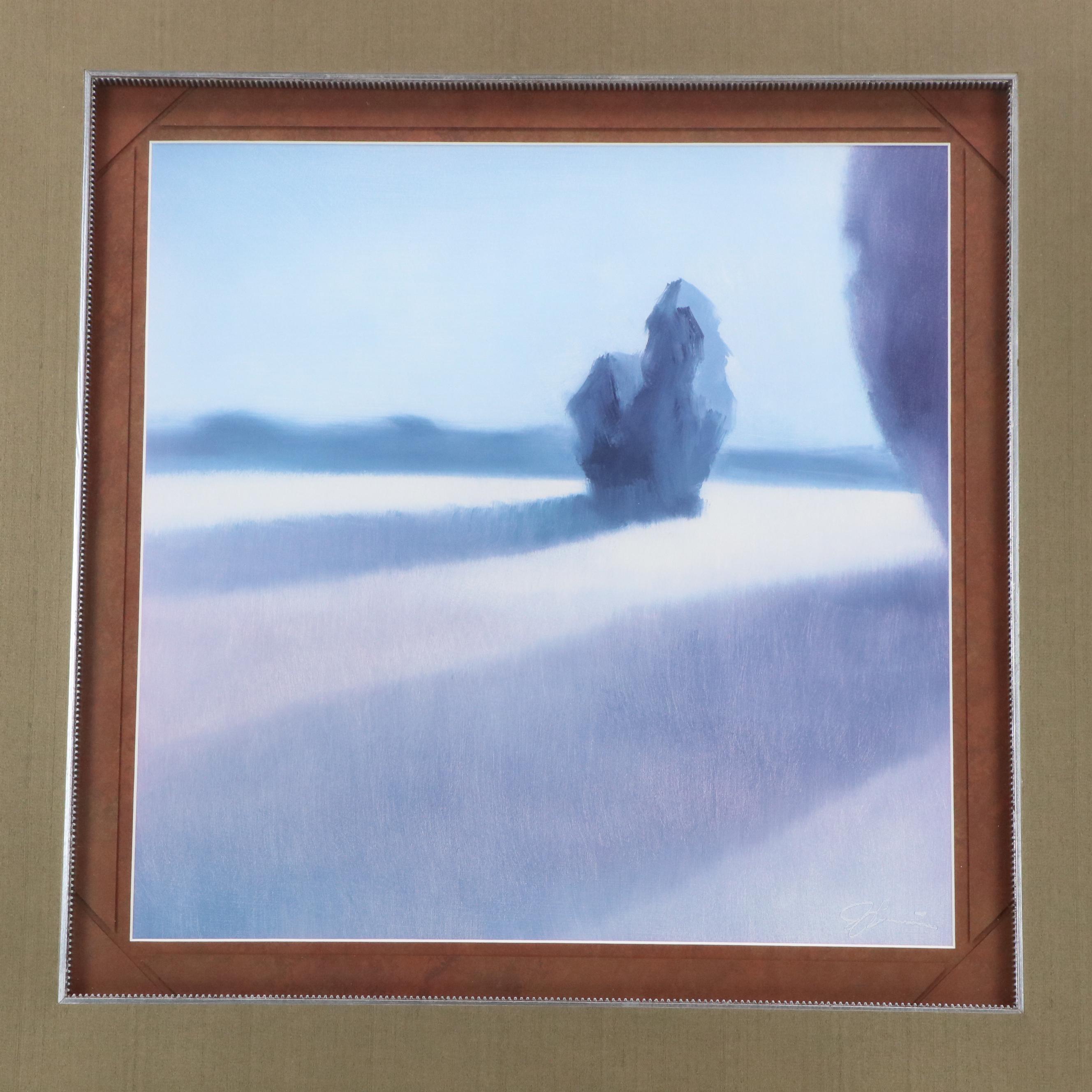 Offset Lithographs After Jeff Surret Blue Toned Stylized Landscapes, 2002