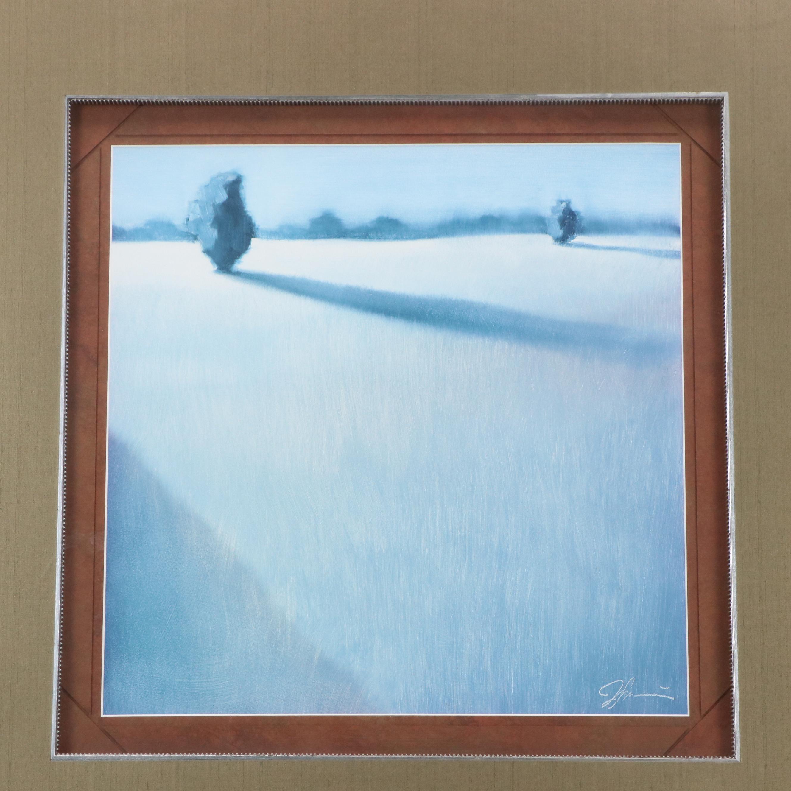 Offset Lithographs After Jeff Surret Blue Toned Stylized Landscapes, 2002