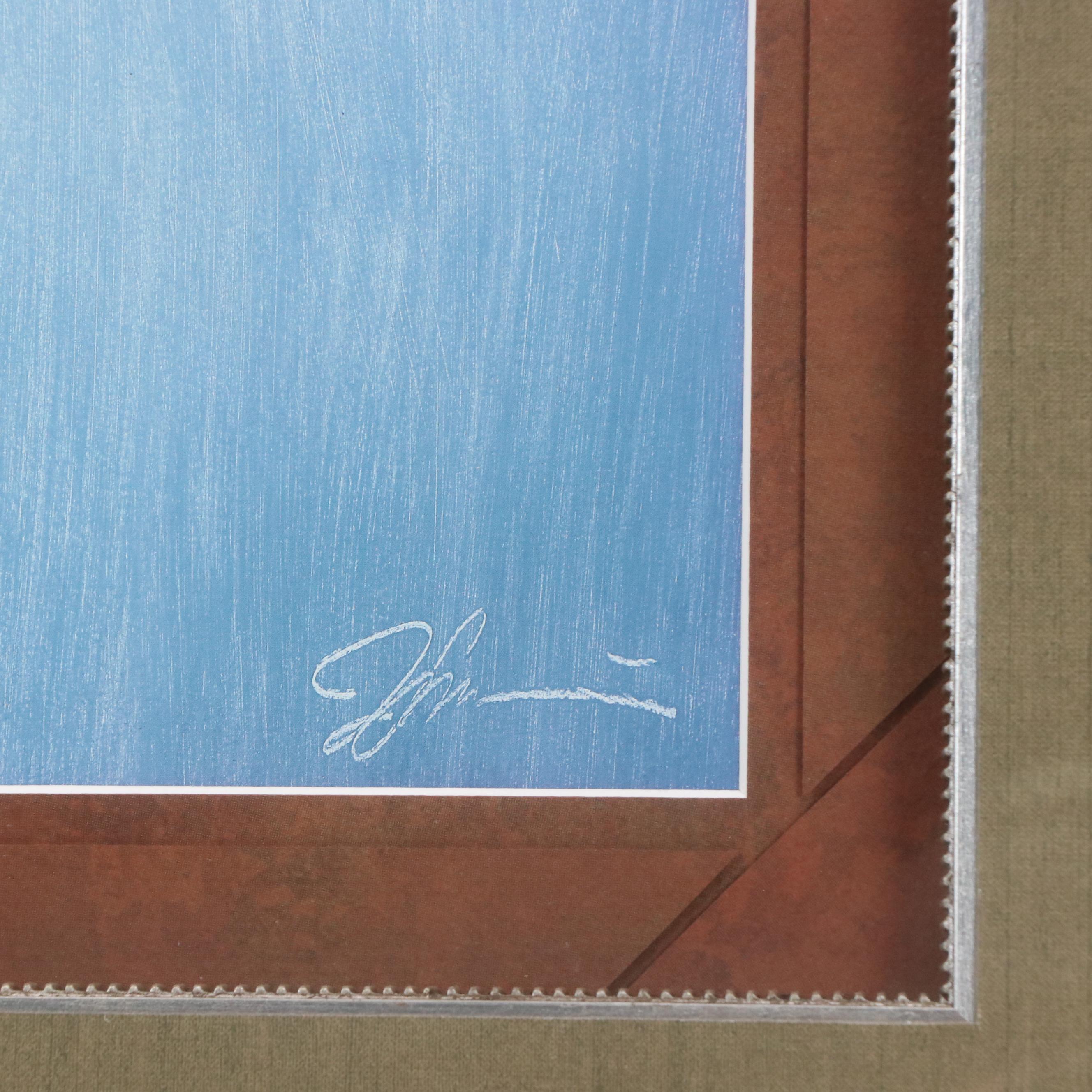 Offset Lithographs After Jeff Surret Blue Toned Stylized Landscapes, 2002